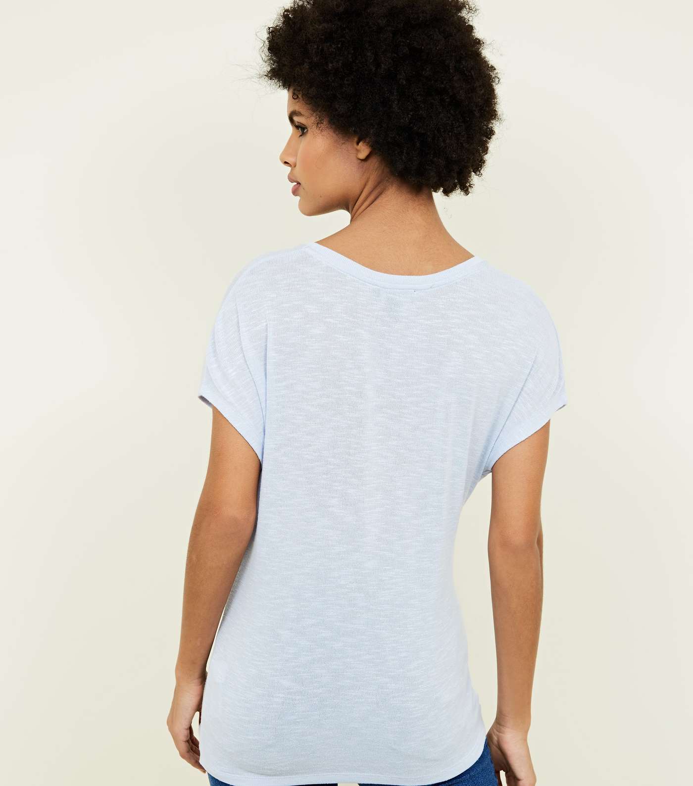 Pale Blue Twist Front Fine Knit T-Shirt Image 3
