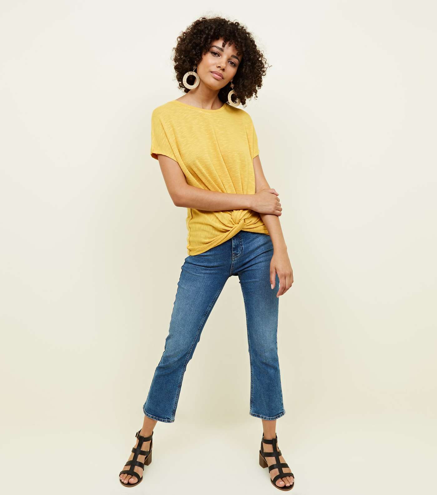 Yellow Twist Front Fine Knit T-Shirt  Image 2