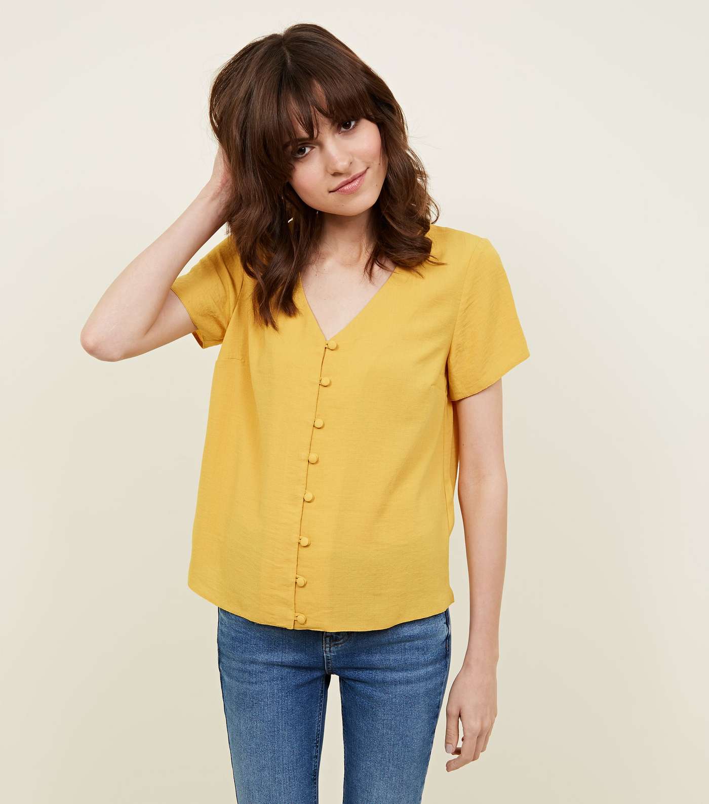 Yellow V-Neck Button Front Blouse