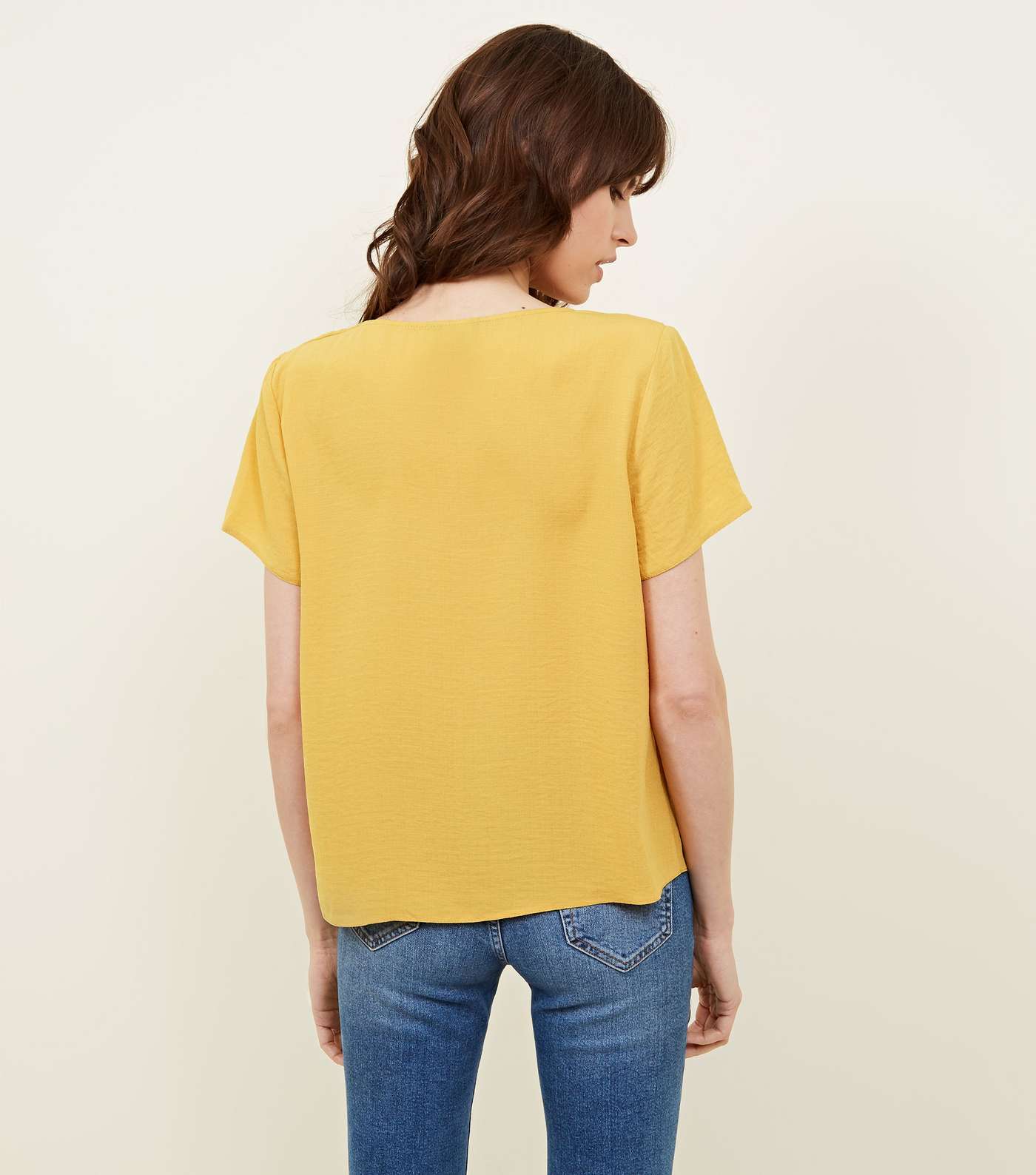 Yellow V-Neck Button Front Blouse Image 3