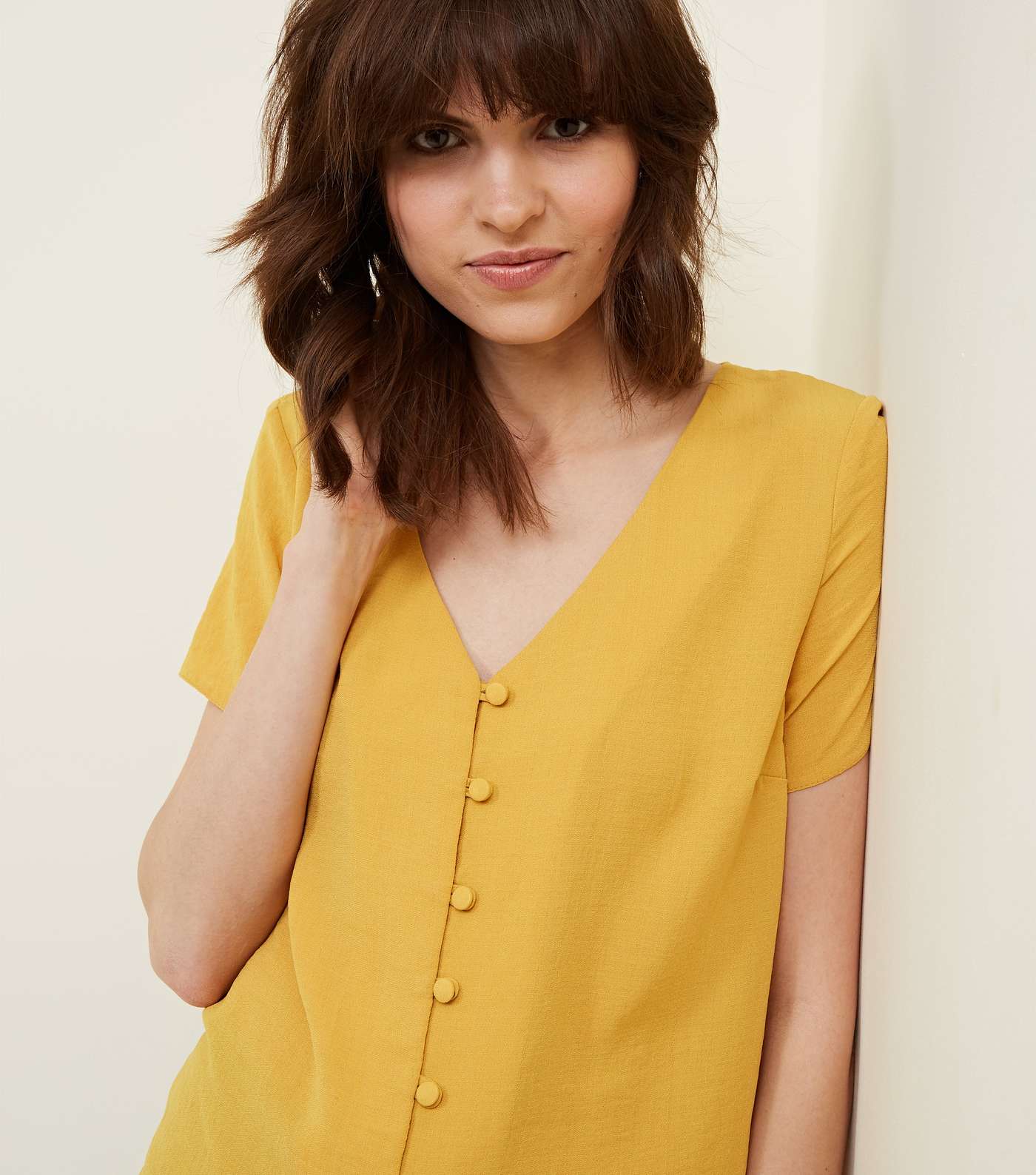 Yellow V-Neck Button Front Blouse Image 5