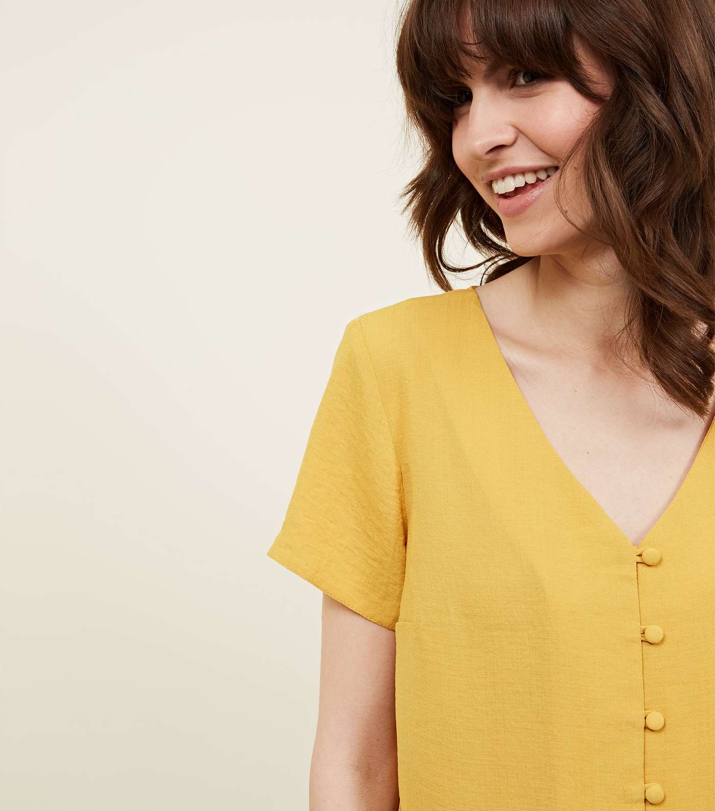 Yellow V-Neck Button Front Blouse Image 7