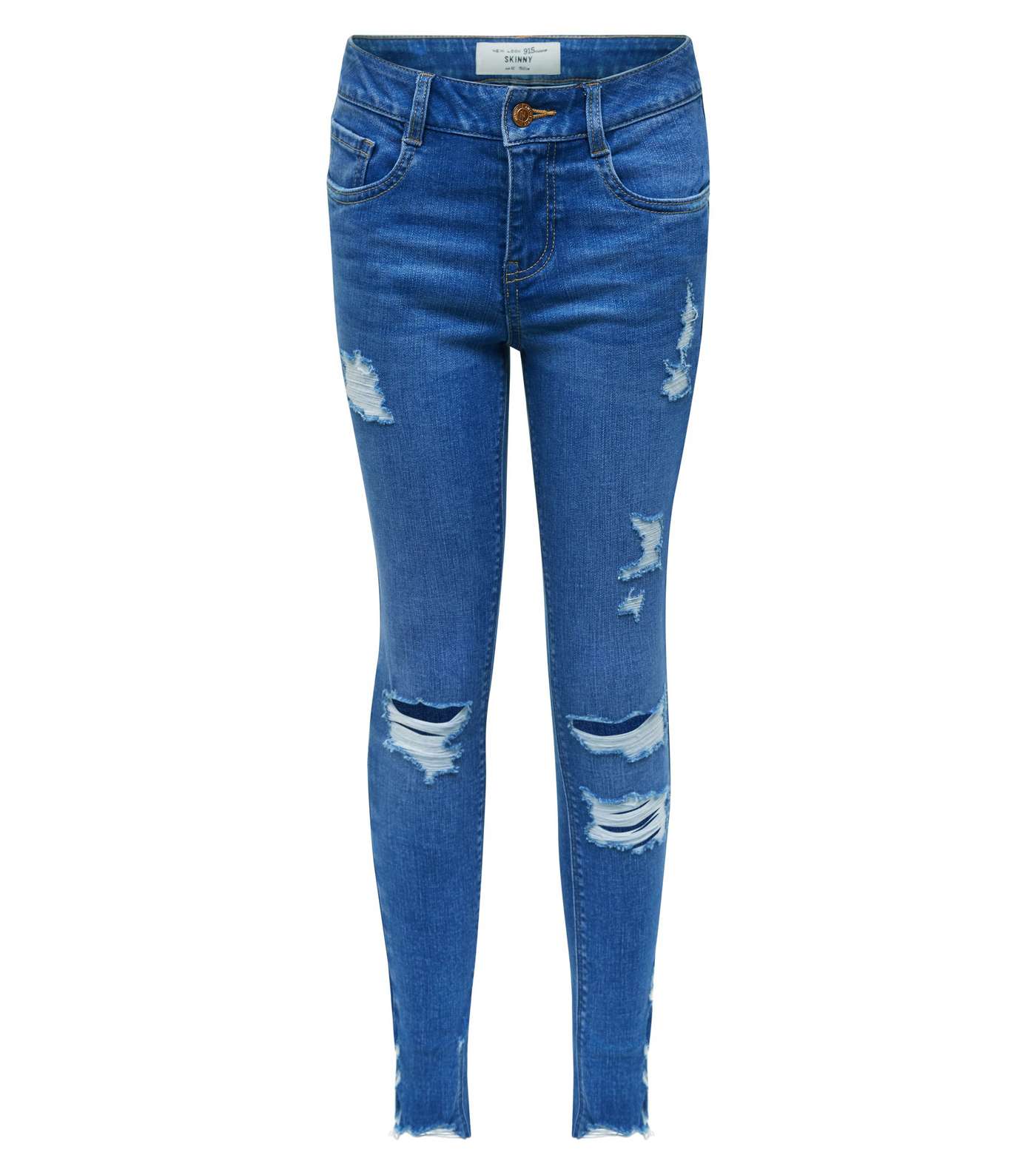 Girls Bright Blue Ripped Skinny Jeans Image 4