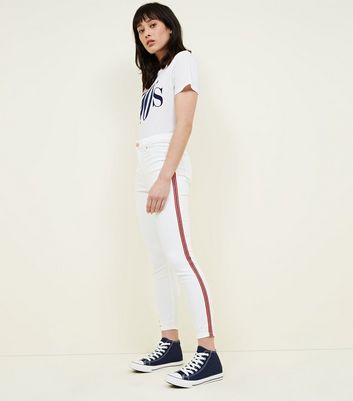 white jeans with side stripe