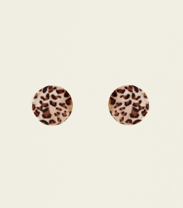 Brown Leopard Print Round Stud Earrings New Look The Look