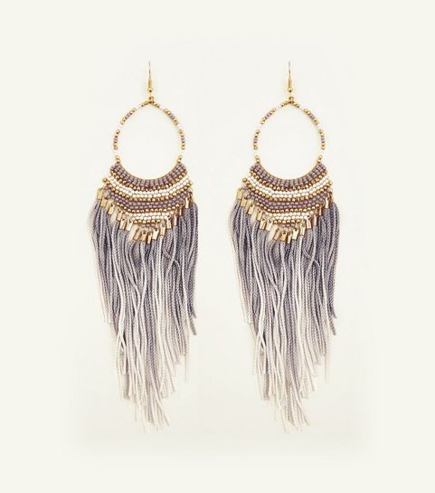 Earrings Stud Cross Long Tassel New Look Pale Grey Ombré Tassel And Bead Earrings
