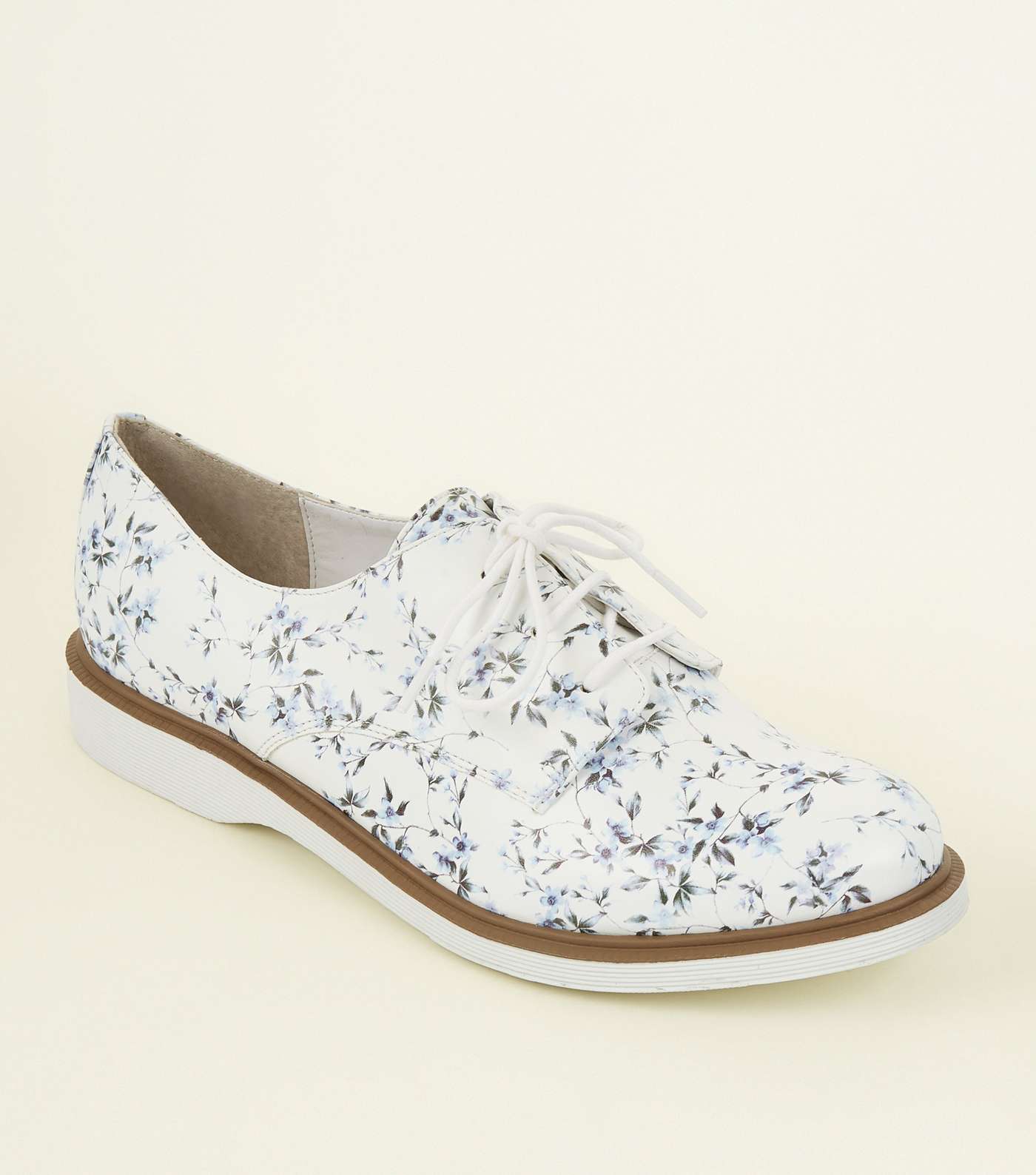 White Floral Leather-Look Lace Up Shoes
