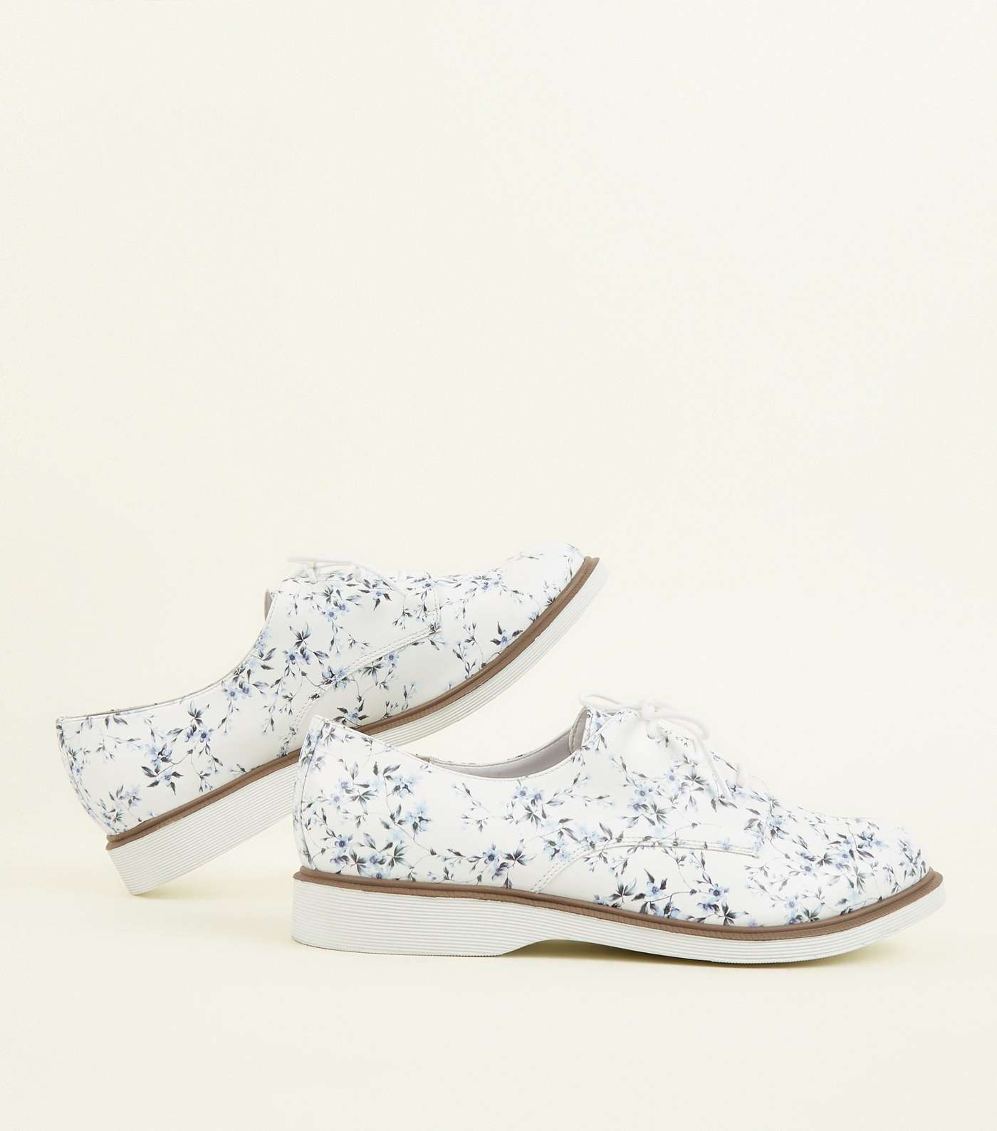 White Floral Leather-Look Lace Up Shoes Image 3