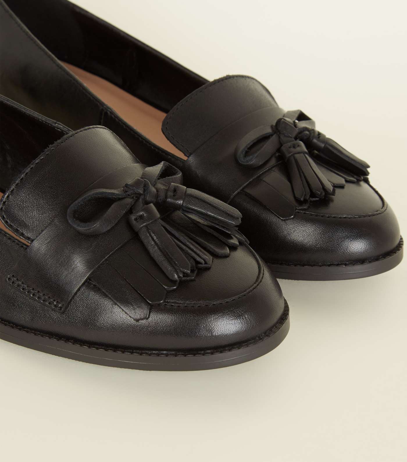 Black Bow Front Leather Loafers  Image 4