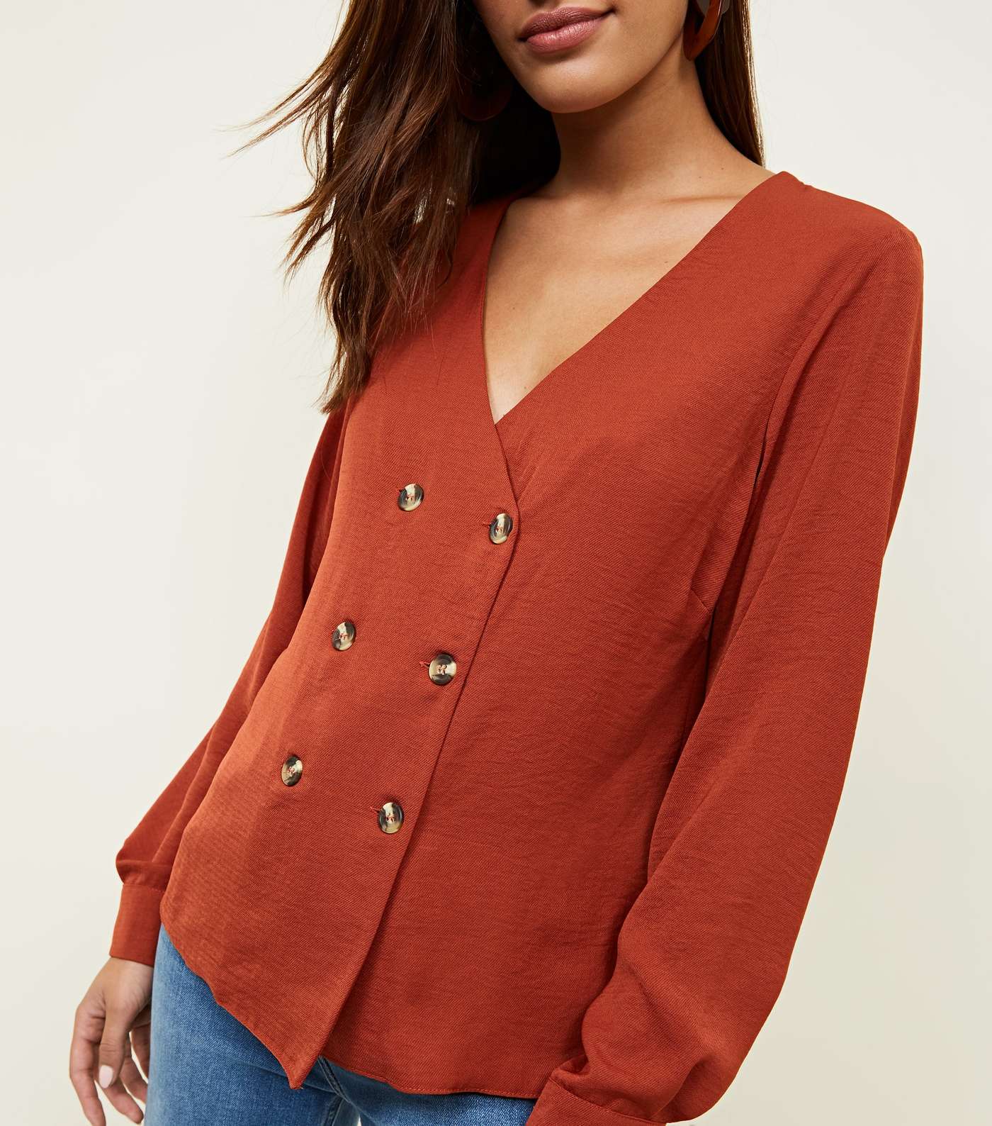Rust Double Breasted Crepe Blouse