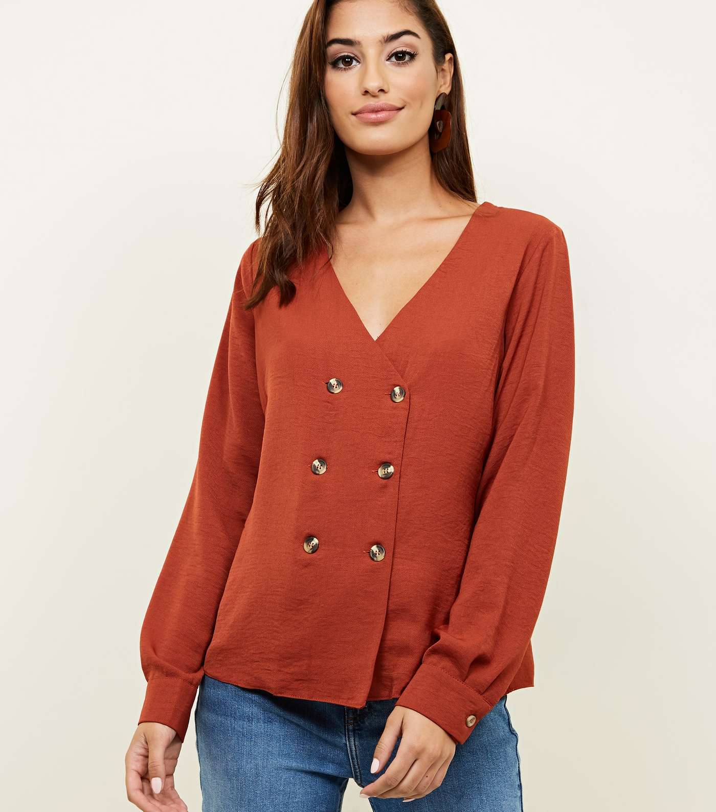 Rust Double Breasted Crepe Blouse Image 3
