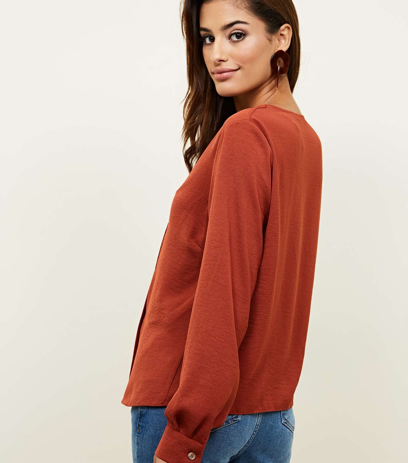 Rust Double Breasted Crepe Blouse Image 5