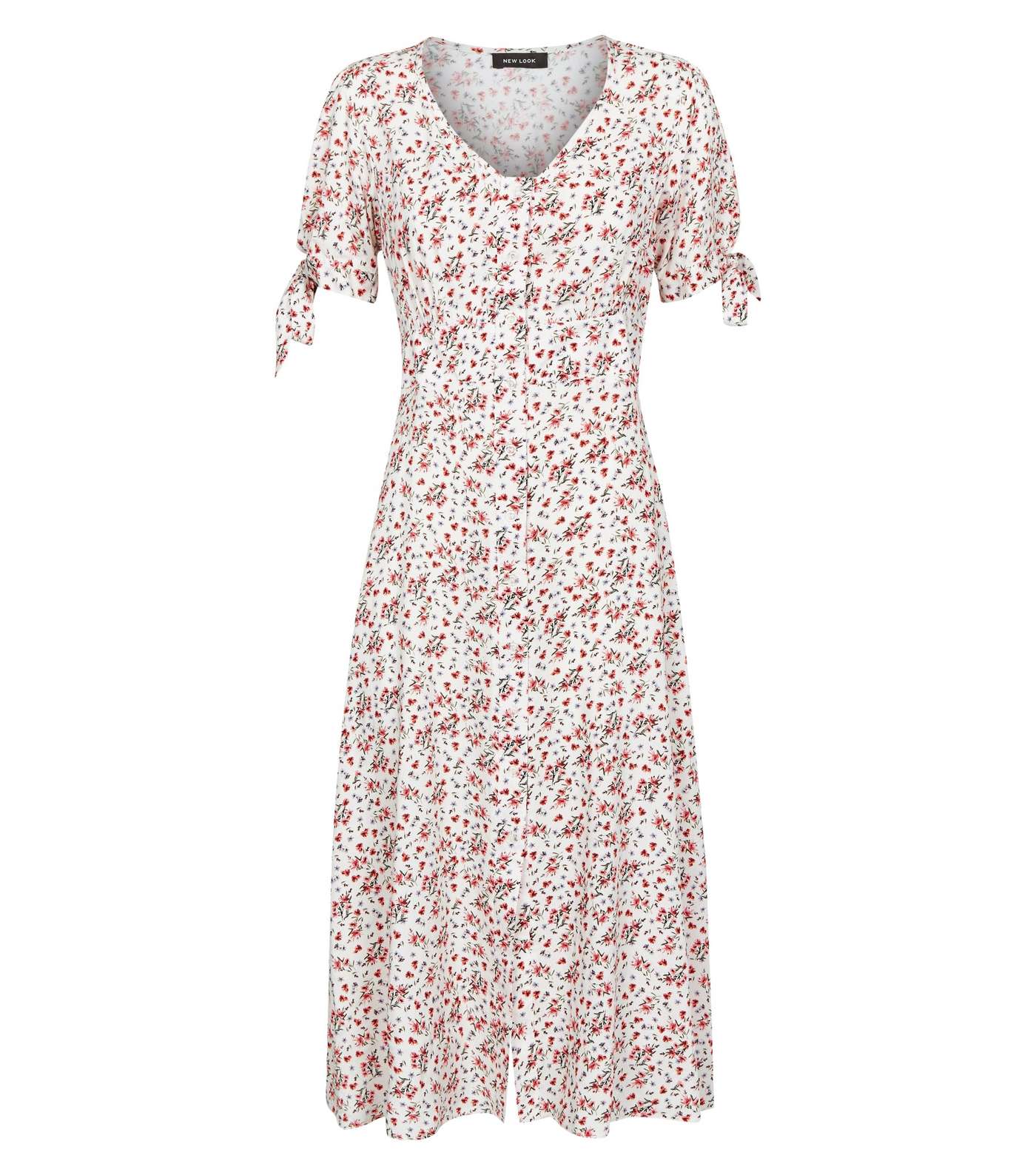 White Ditsy Floral Button Up Midi Dress Image 4