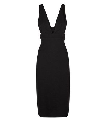 Black plunge pinafore outlet dress