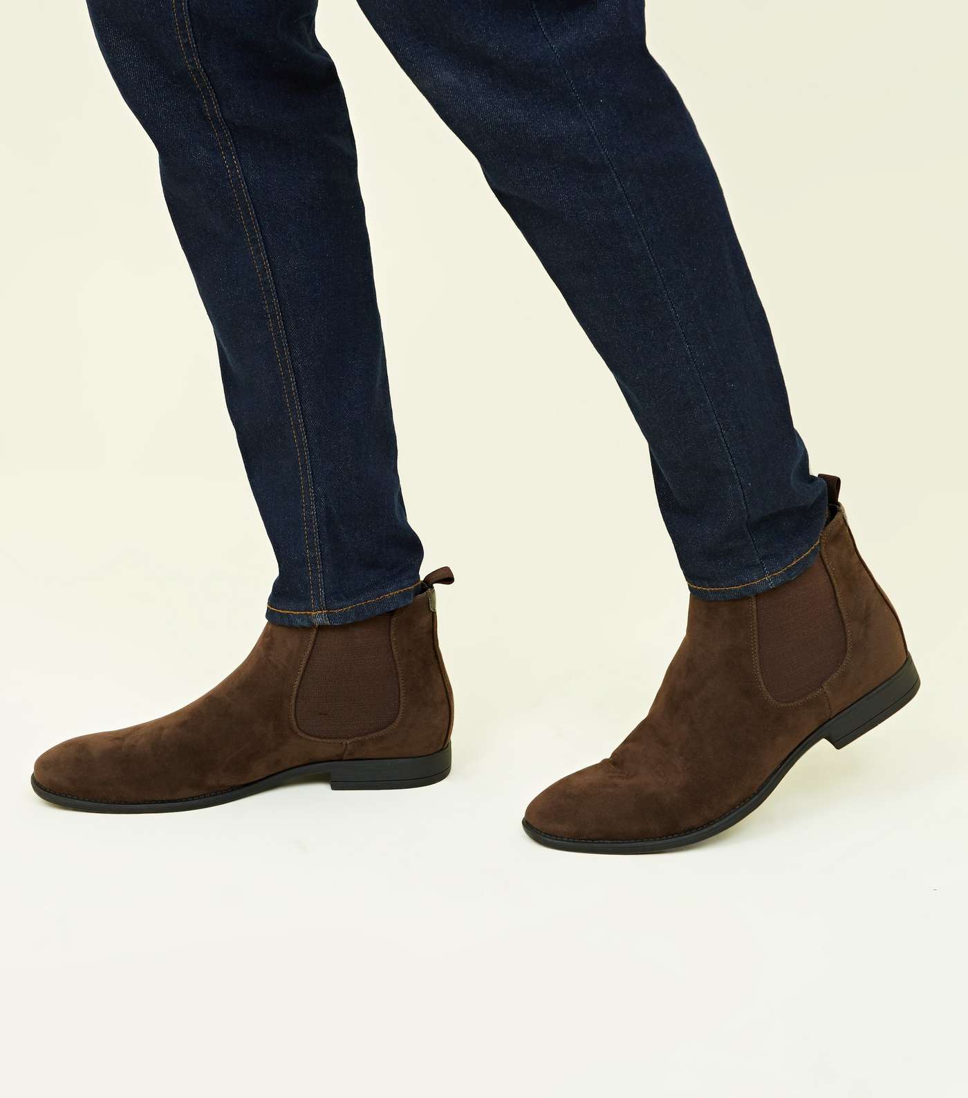Dark Brown Faux Suede Chelsea Boots