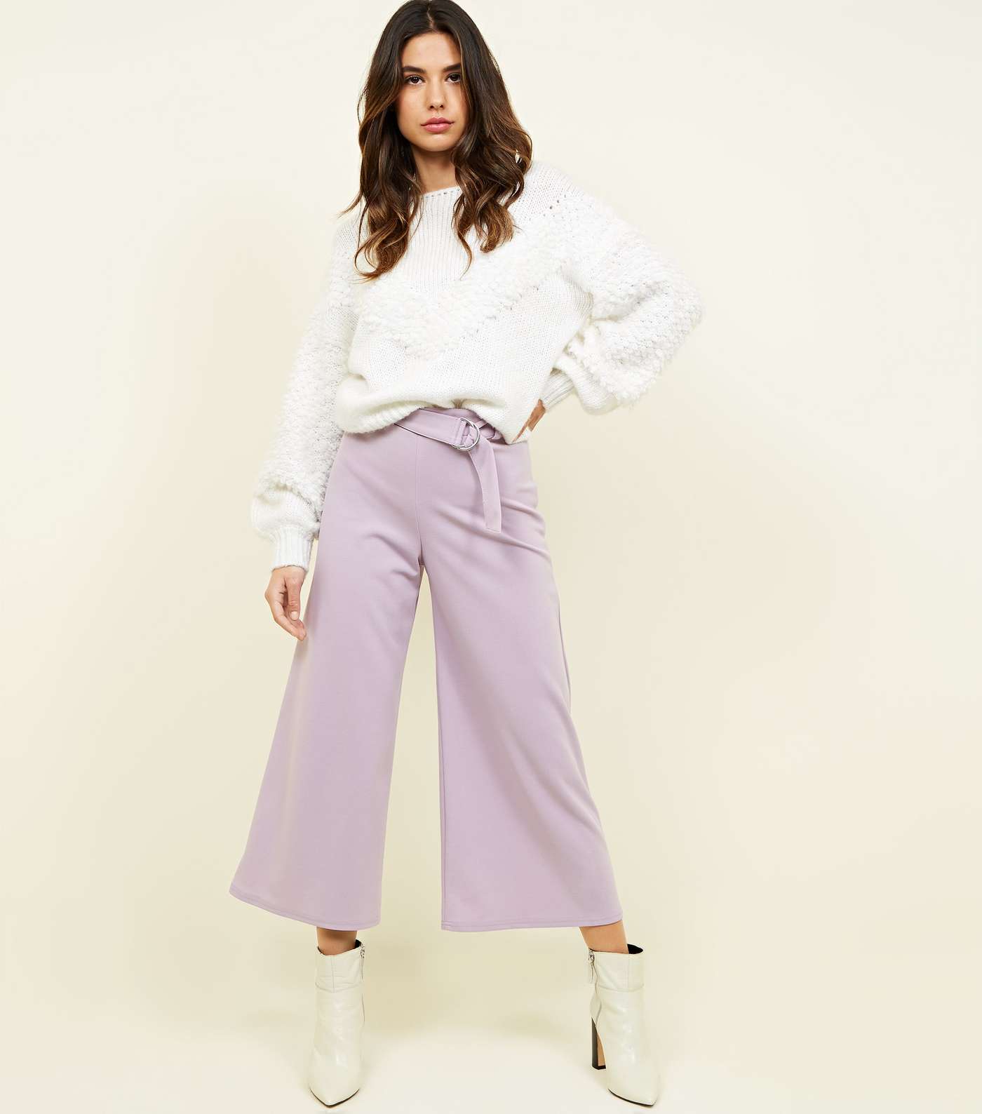 Lilac D-Ring Belt Cropped Trousers