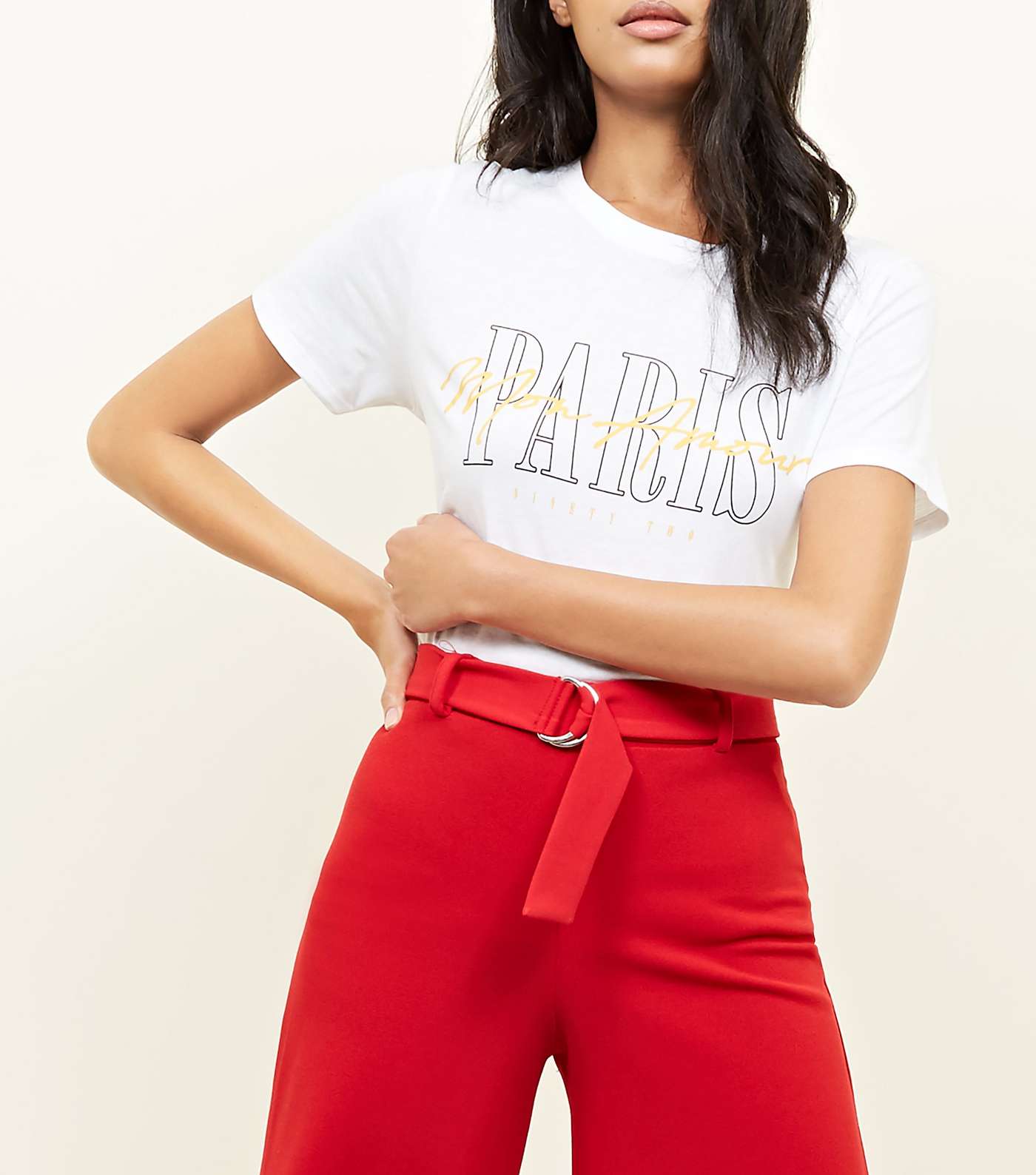 Red D-Ring Belt Cropped Trousers Image 6