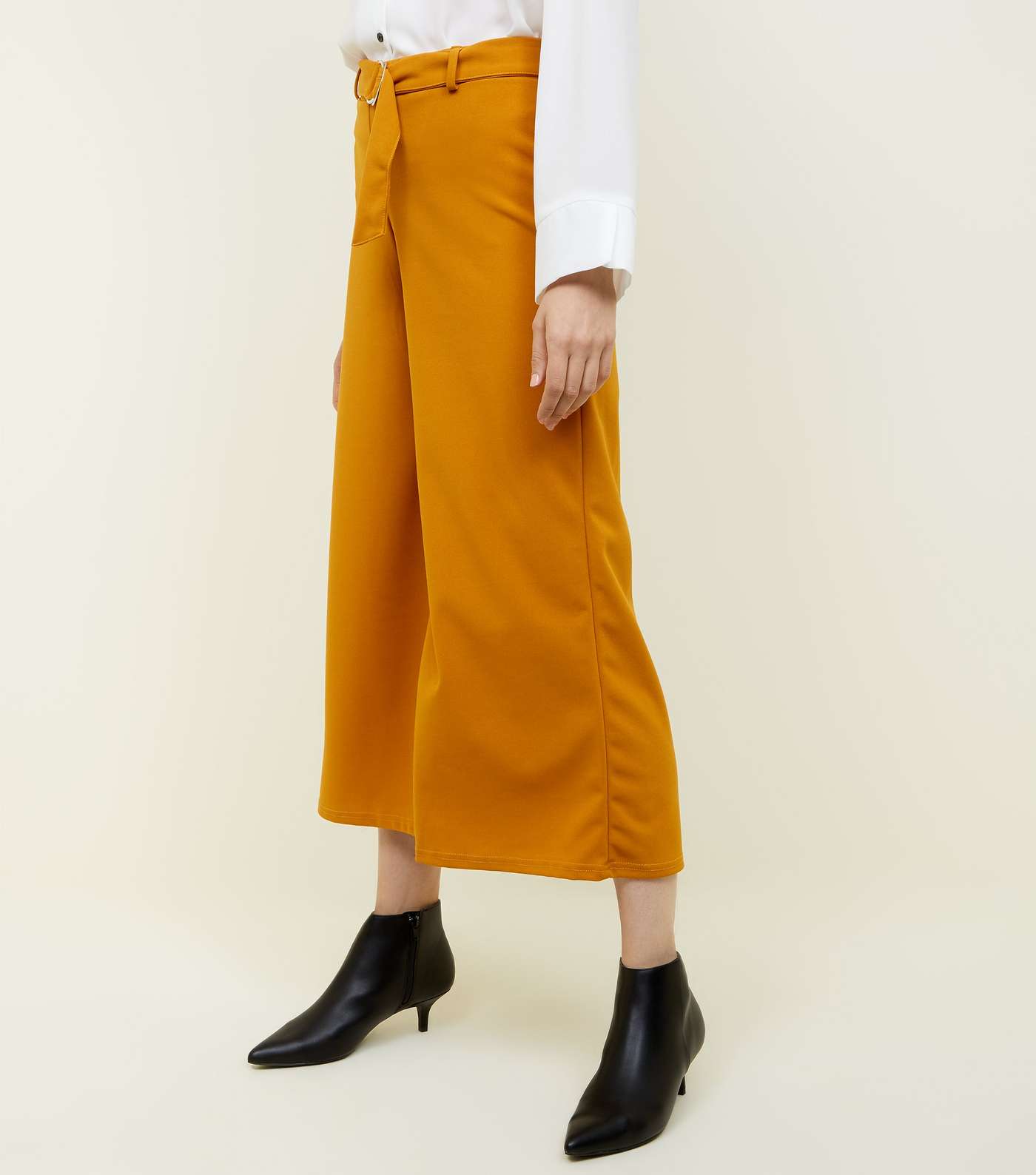Mustard D-Ring Belt Cropped Trousers Image 2