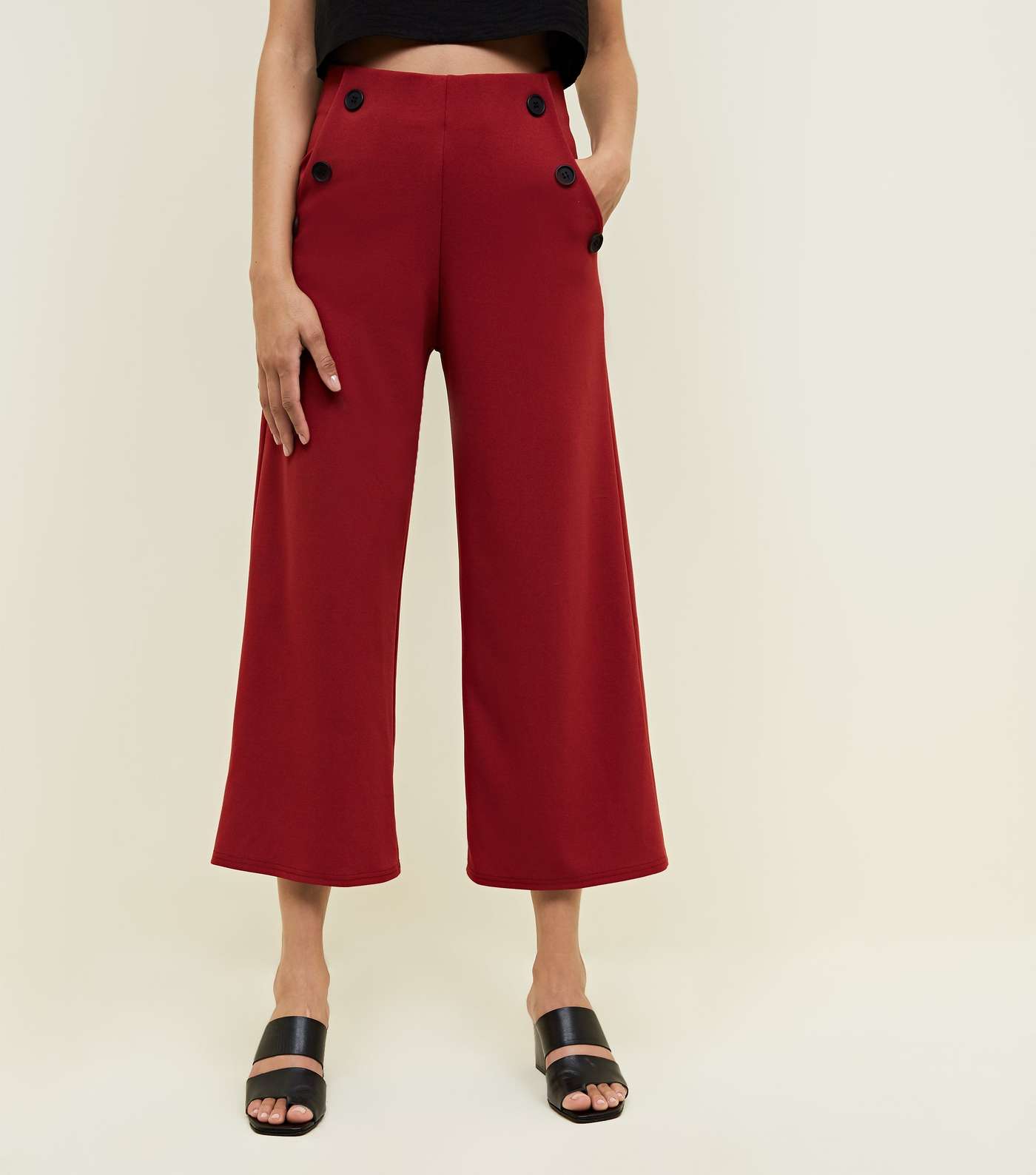 Red Scuba Button Side Cropped Trousers Image 2