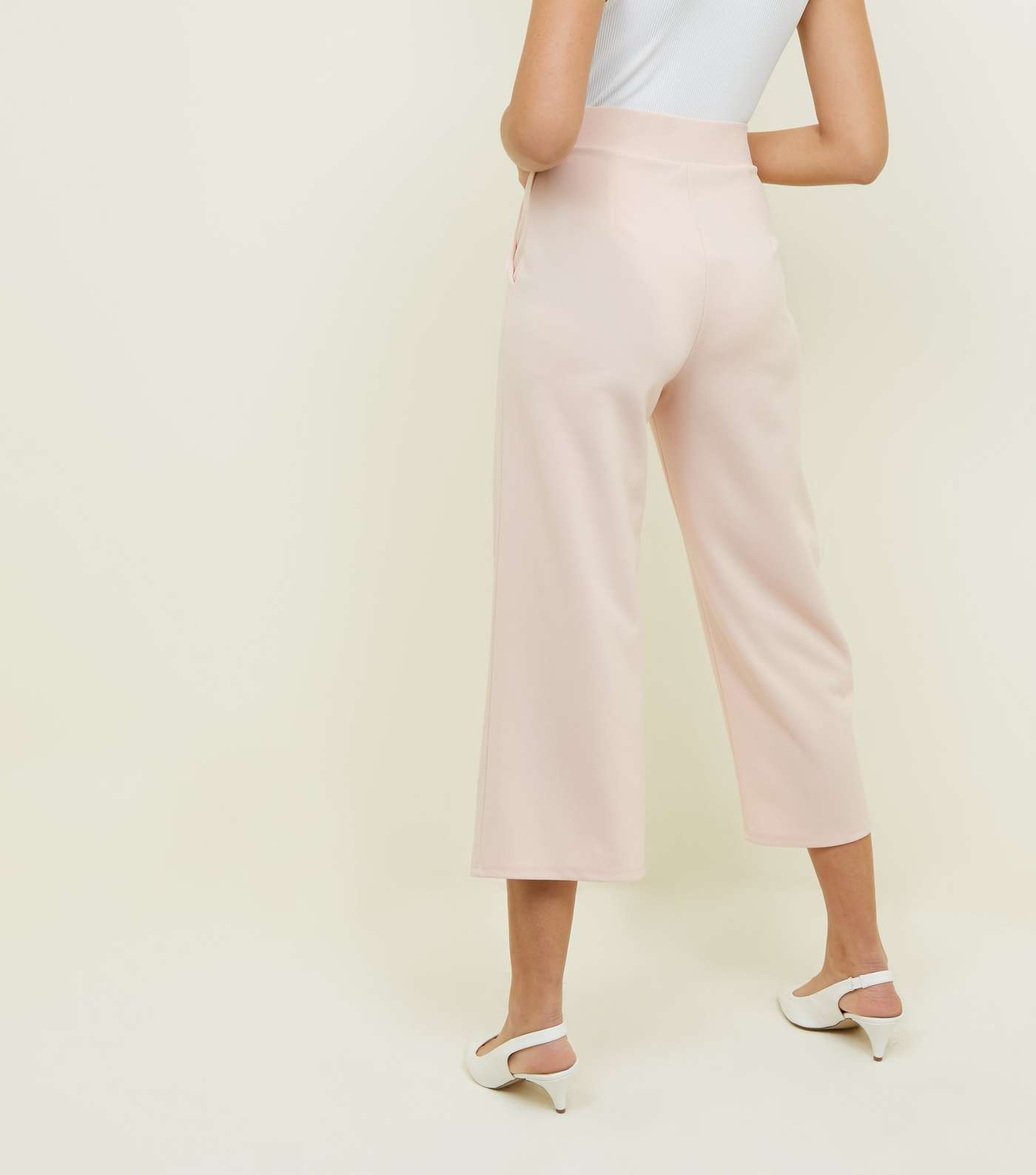 Pale Pink Scuba Button Side Cropped Trousers Image 3