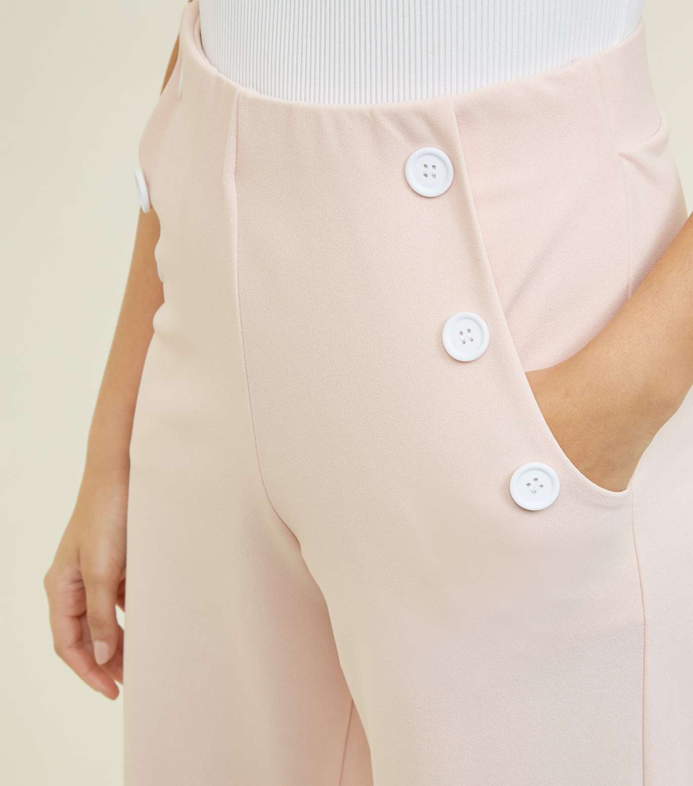 Pale Pink Scuba Button Side Cropped Trousers Image 5