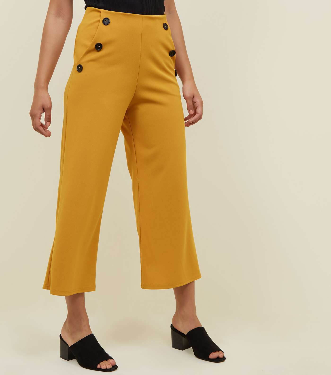 Yellow Scuba Button Side Cropped Trousers Image 2