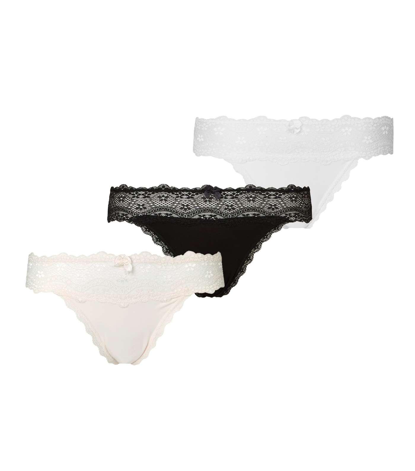 3 Pack Black, White and Pink Lace Trim Thongs Image 4