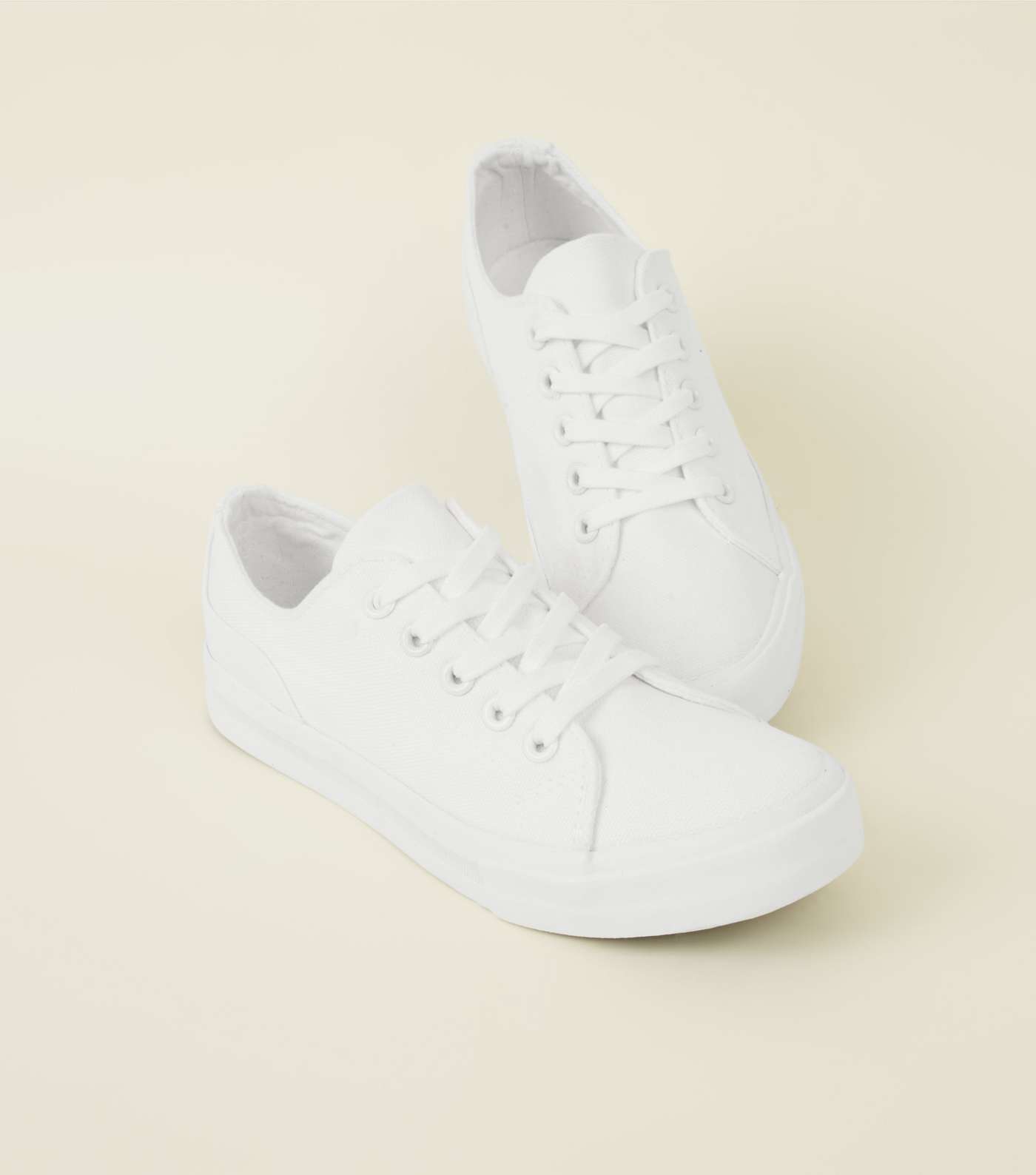 Girls White Canvas Chunky Lace Up Trainers Image 4