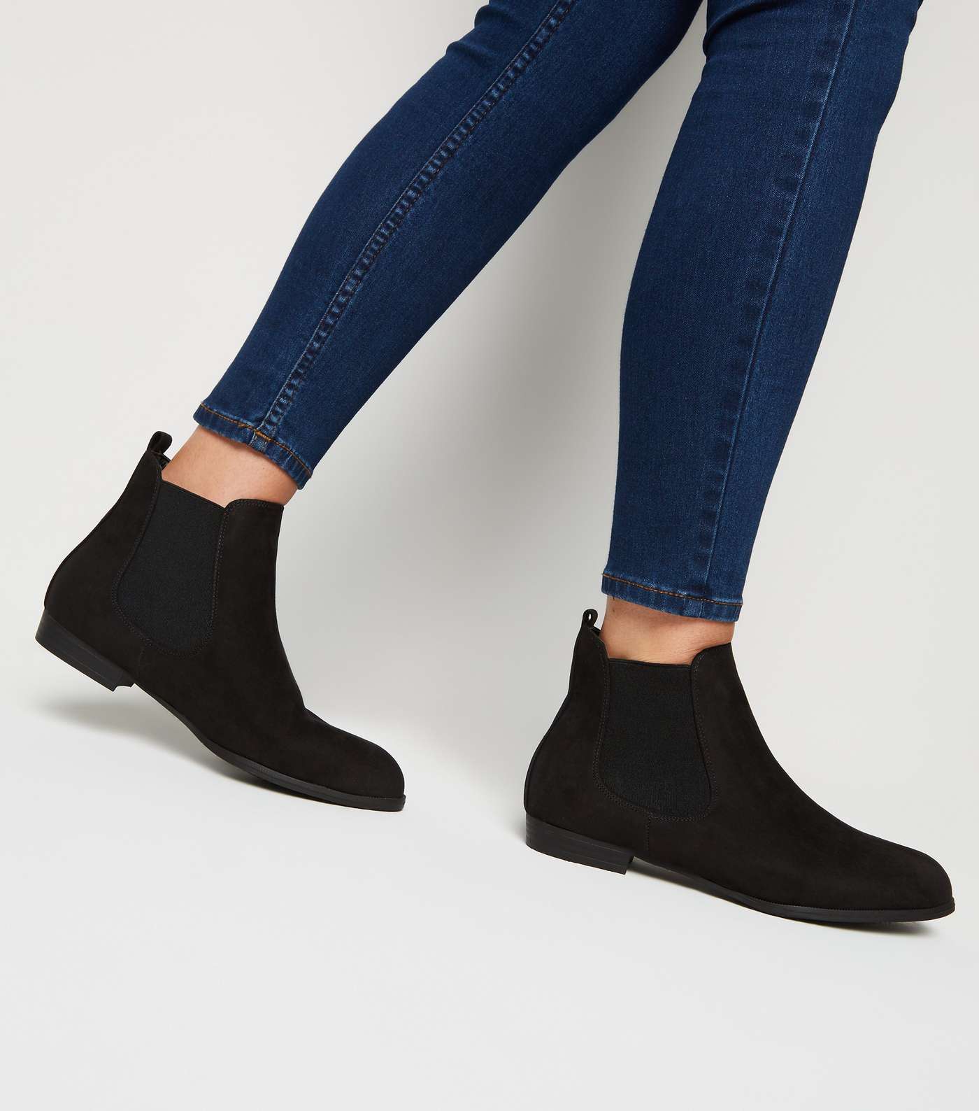 Black Suedette Flat Chelsea Boots Image 2