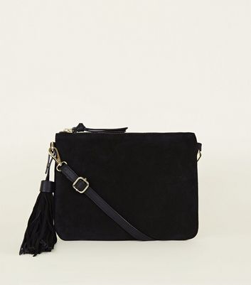 black suede tassel bag