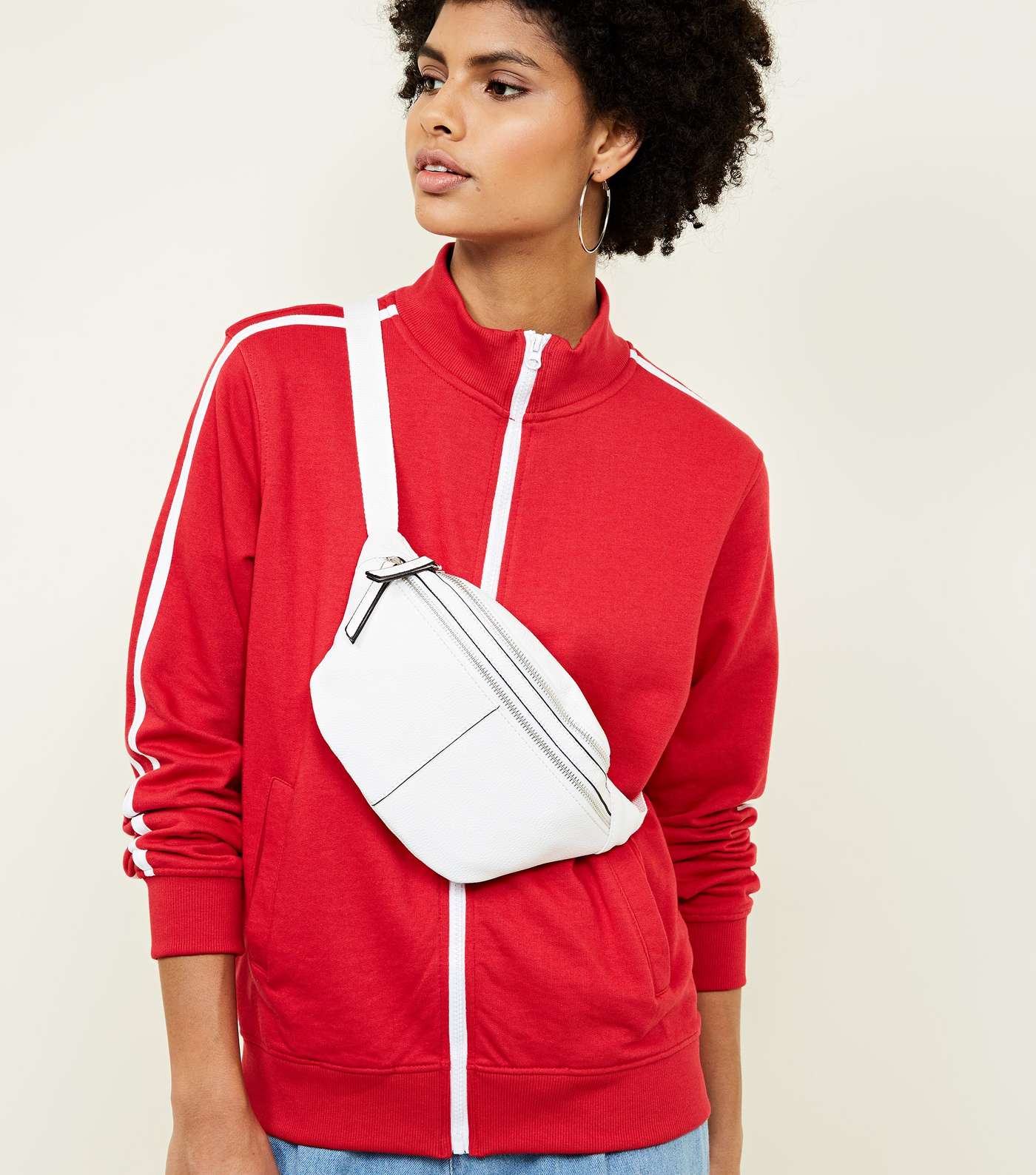 Red Contrast Stripe Sleeve Zip Front Sweatshirt Image 9