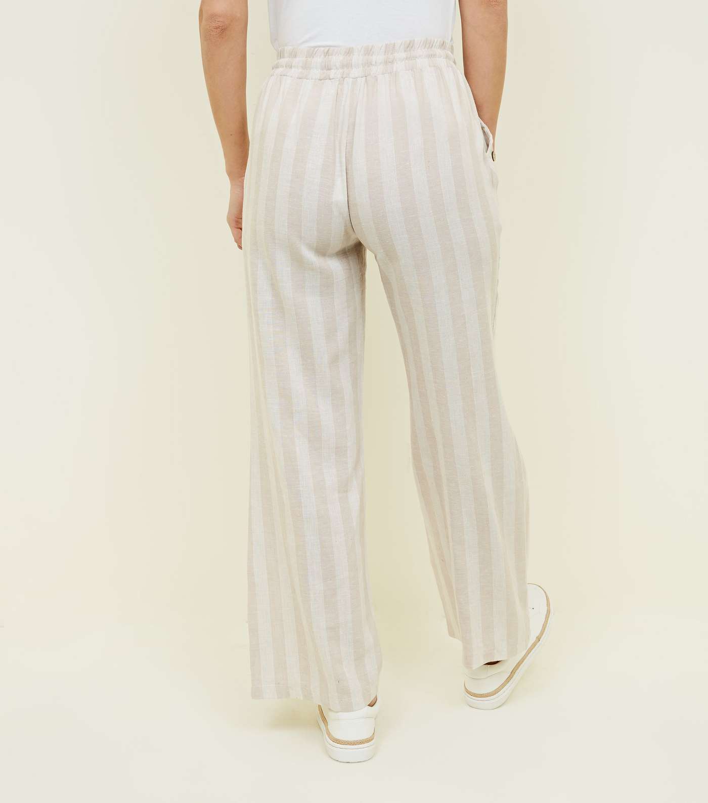 Lulua London Off White Stripe Linen-Look Trousers  Image 3