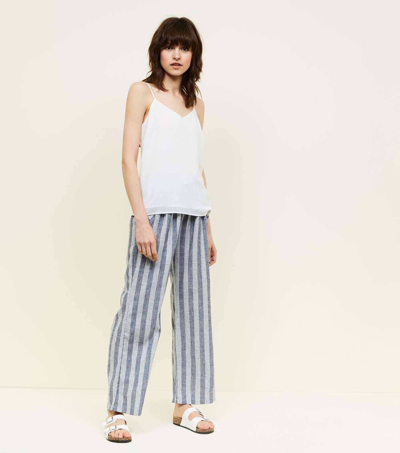 Lulua London Blue Stripe Linen-Look Trousers 