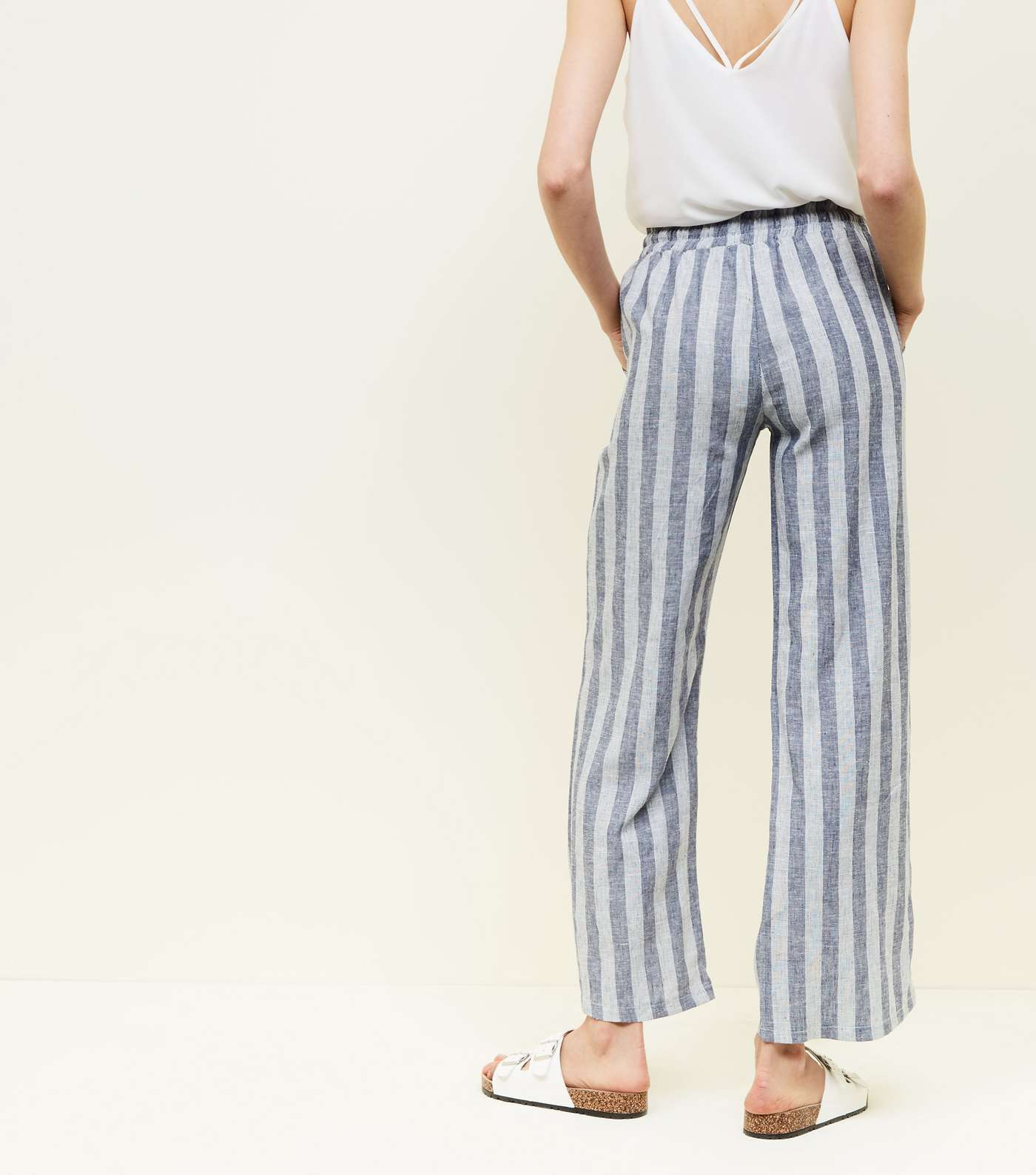 Lulua London Blue Stripe Linen-Look Trousers  Image 3
