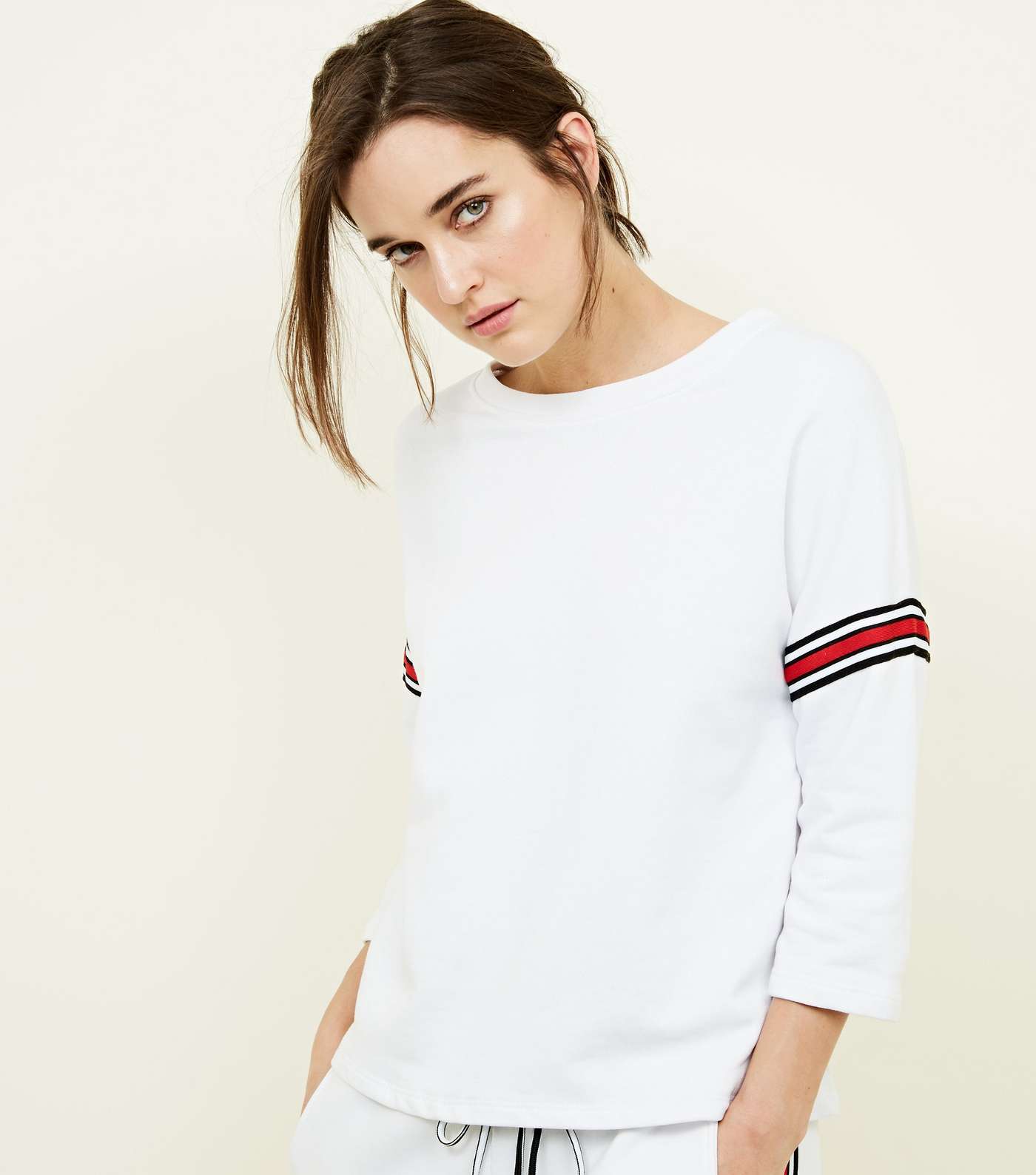 Cameo Rose White Stripe Tape Sleeve Sweatshirt 