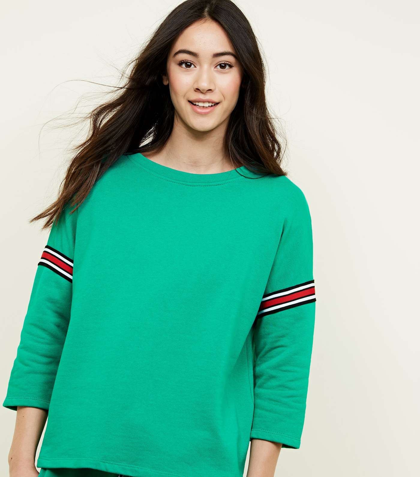 Cameo Rose Green Stripe Tape Sleeve Sweatshirt  