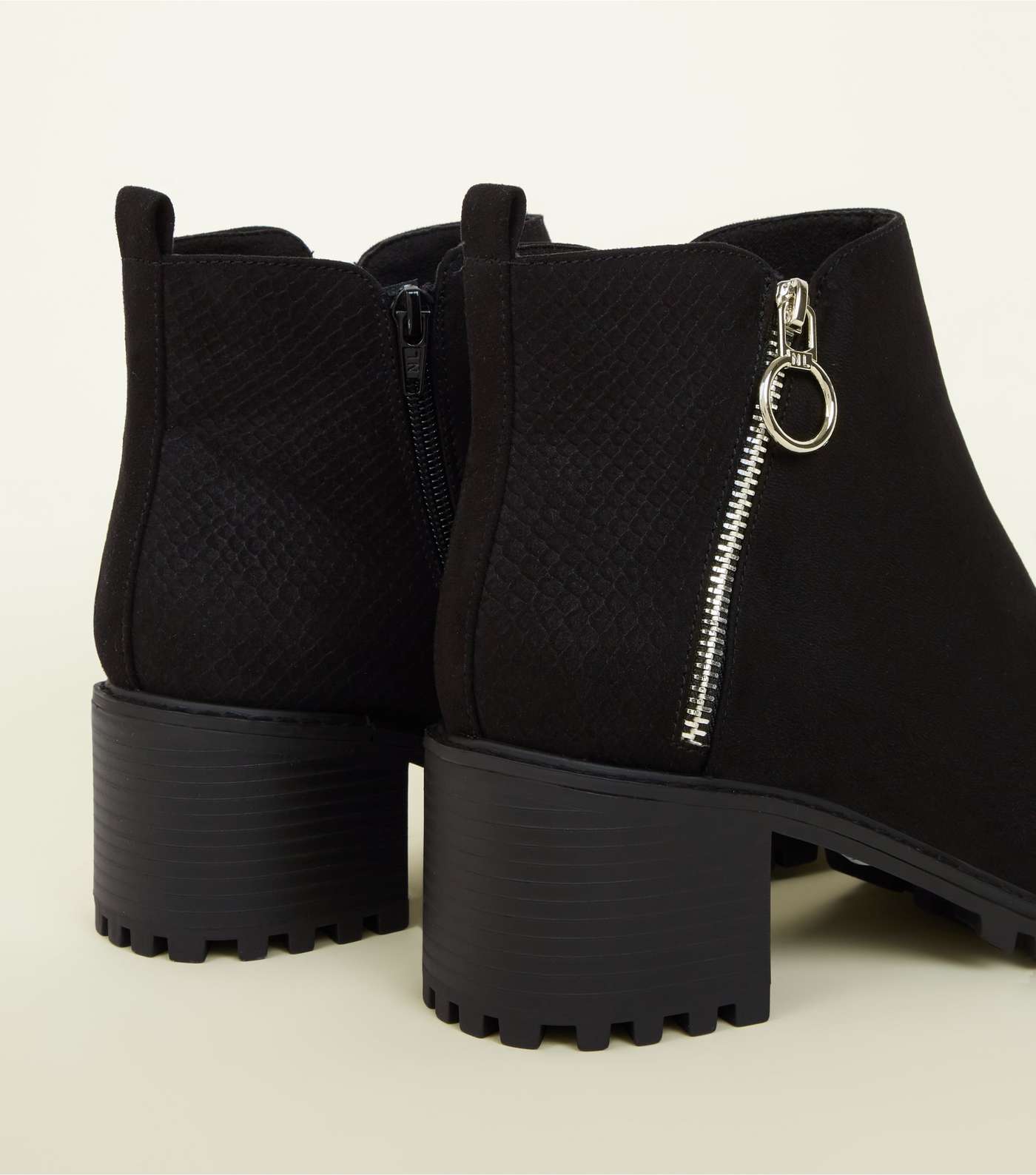 Black Ring Zip Cleated Sole Ankle Boots Image 3