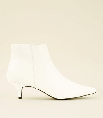 white leather kitten heel booties