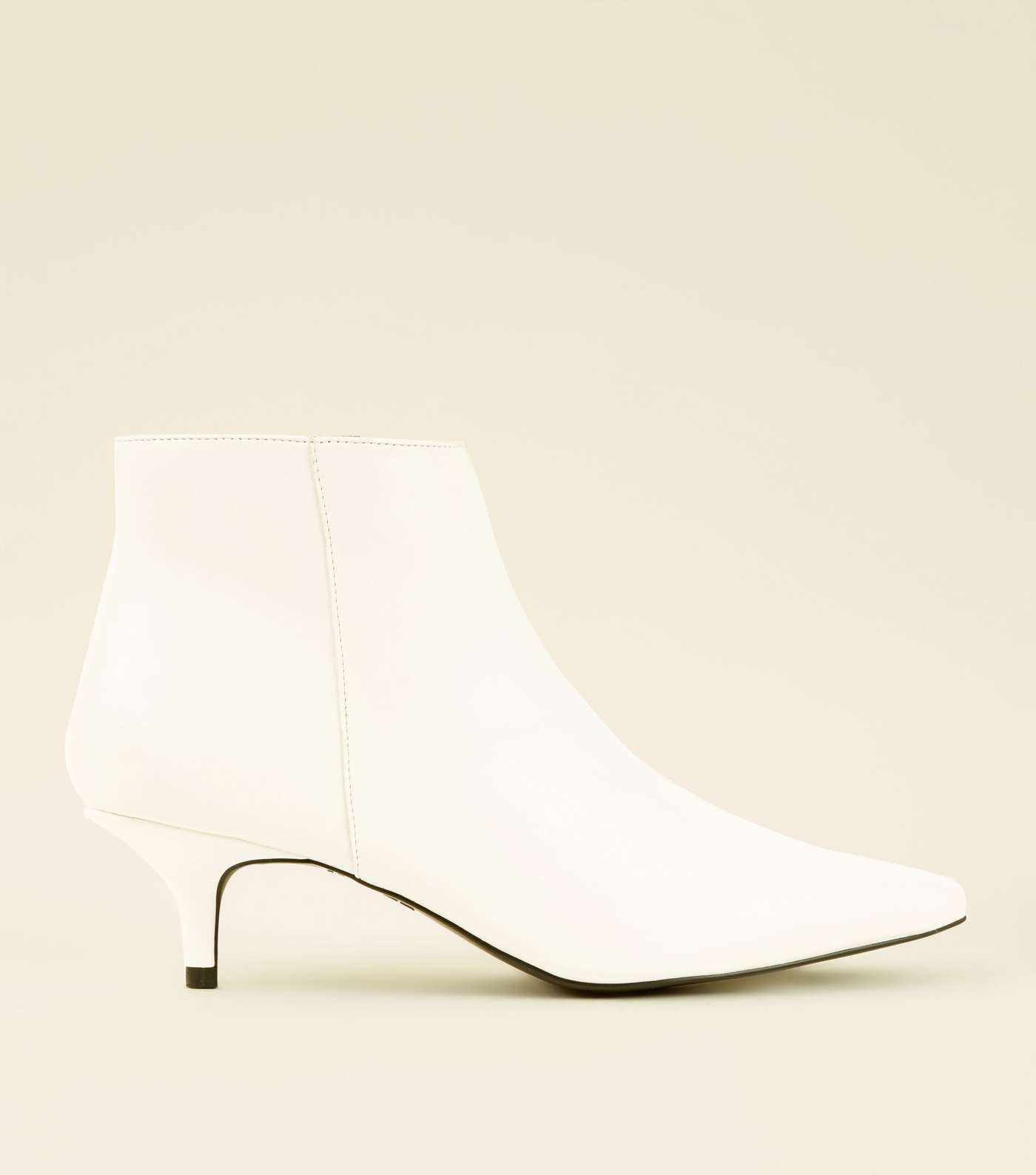 White Leather-Look Kitten Heel Ankle Boots