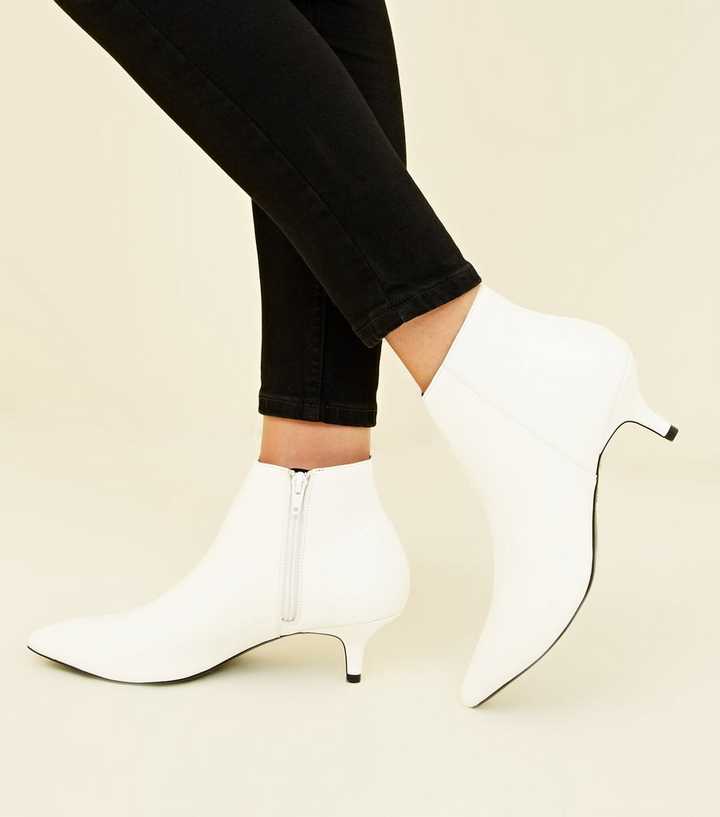 white kitten heel ankle boots