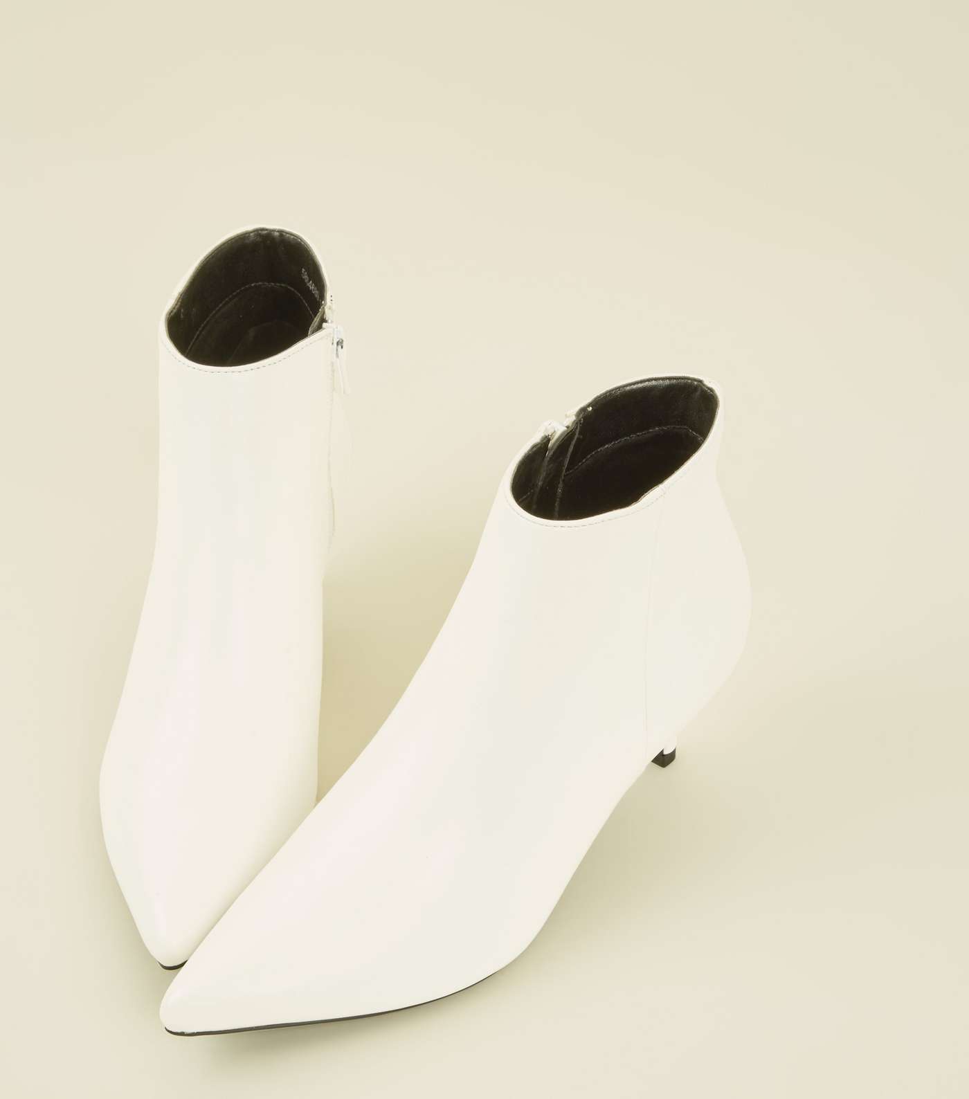 White Leather-Look Kitten Heel Ankle Boots Image 3