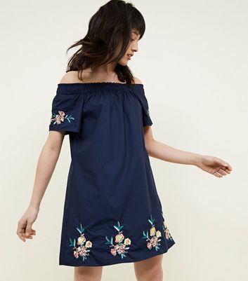 navy floral embroidered dress