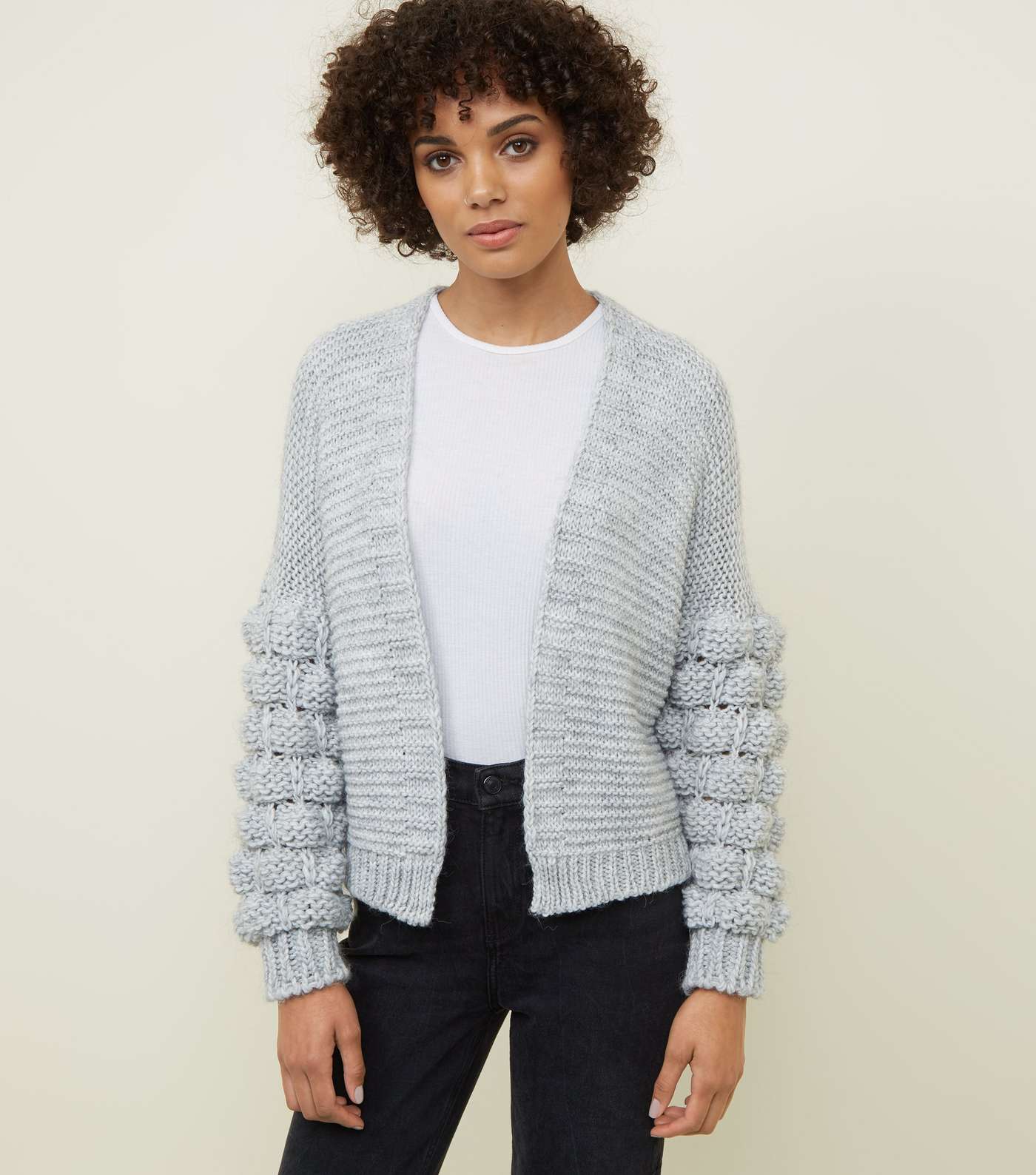 Cameo Rose Pale Grey Bubble SleeveCardigan 