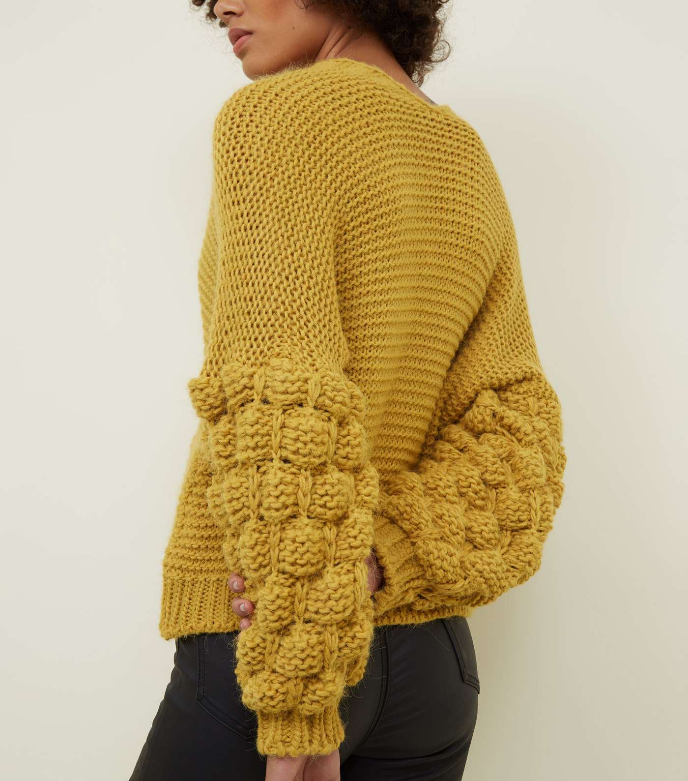 Cameo Rose Mustard Bubble Sleeve Knitted Cardigan  Image 5