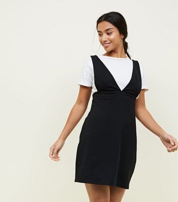 black mini pinafore dress