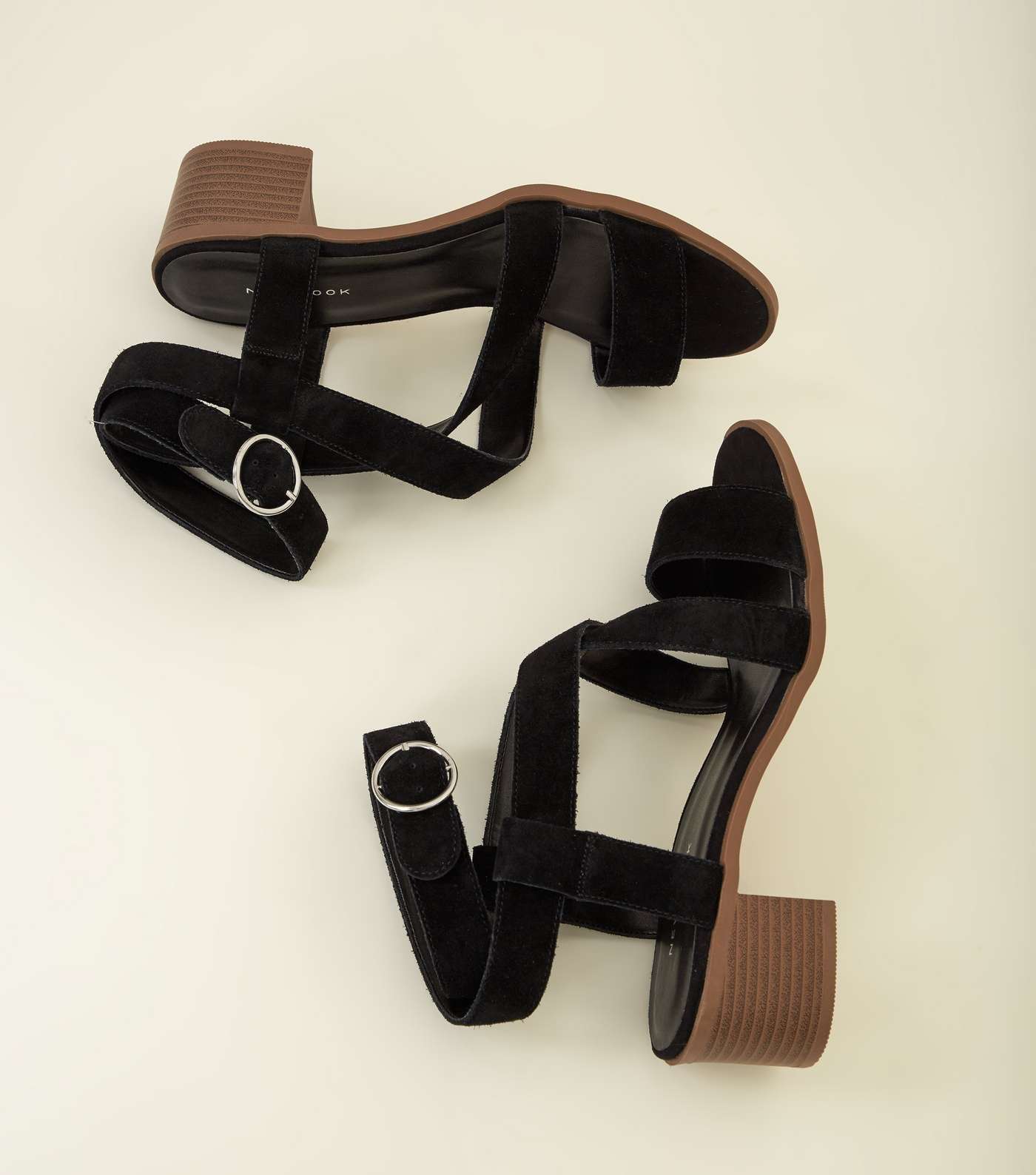 Black Suede Multi Strap Block Heel Sandals Image 3