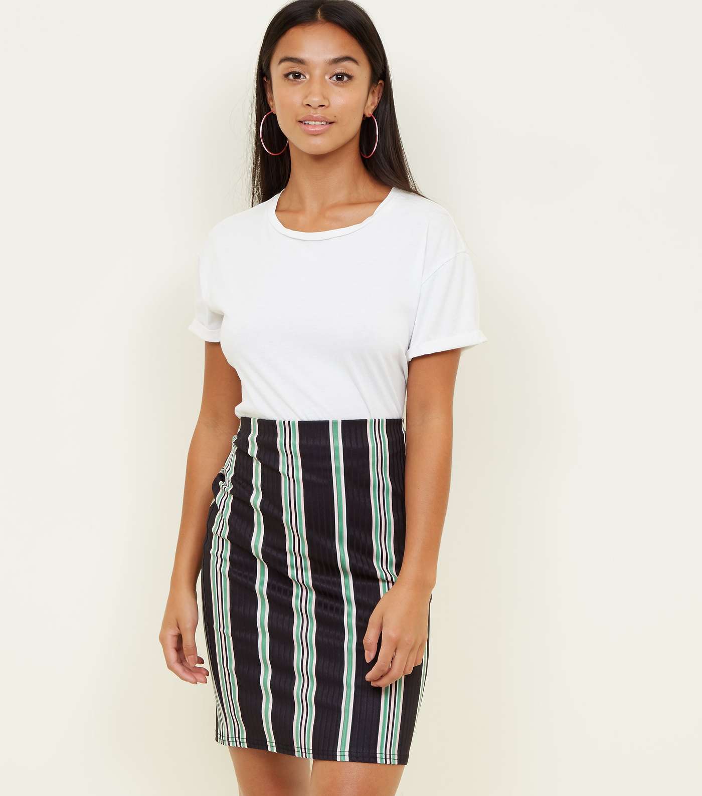 Petite Black Stripe Ribbed Tube Skirt 