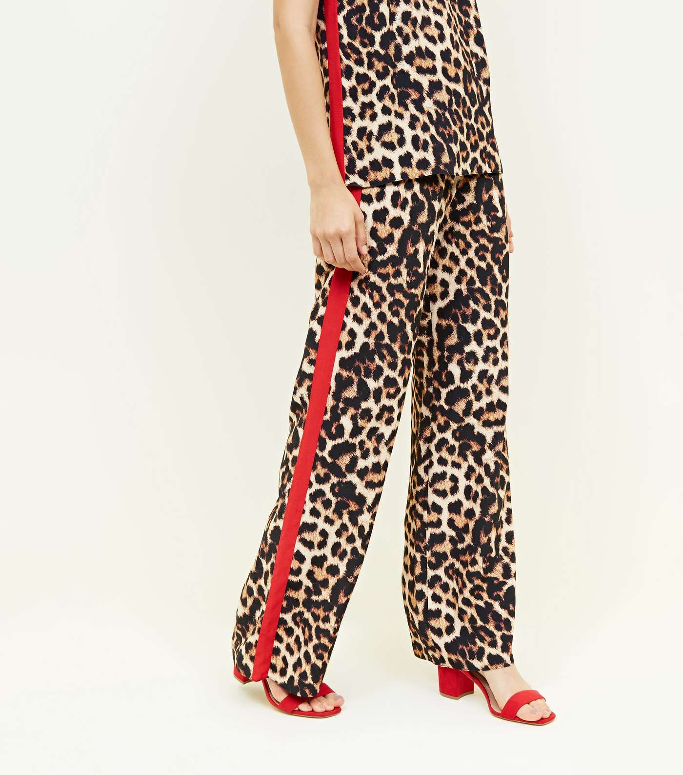 Brown Leopard Print Side Stripe Wide Leg Trousers Image 2