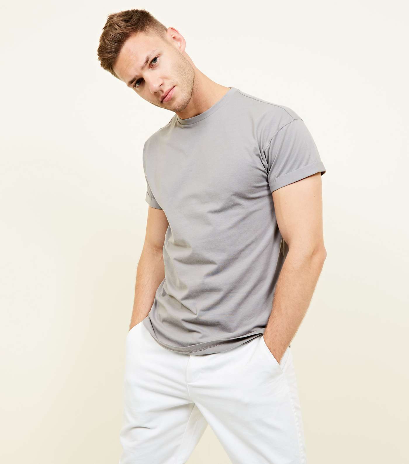 Pale Grey Rolled Sleeve T-Shirt