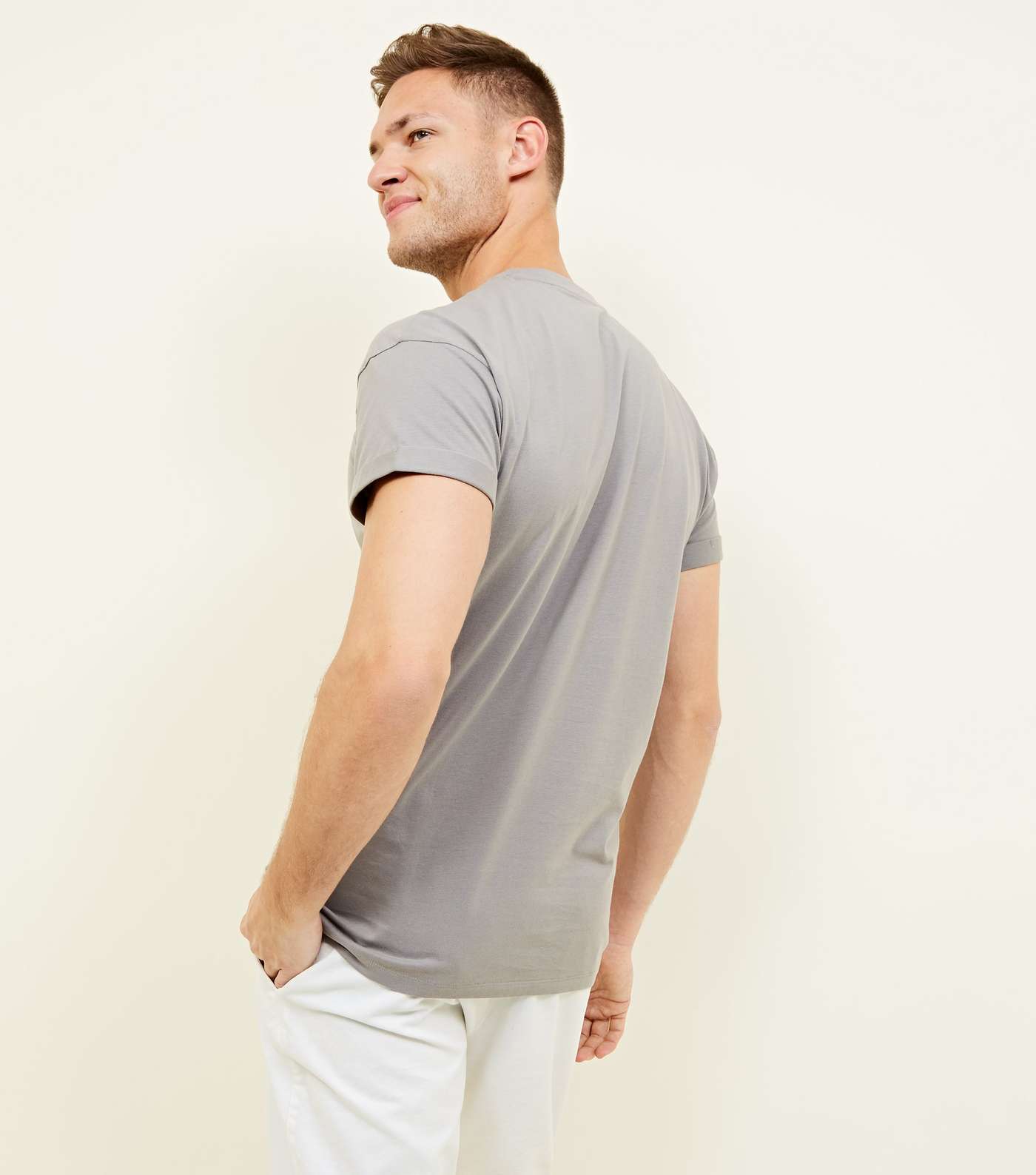Pale Grey Rolled Sleeve T-Shirt Image 3